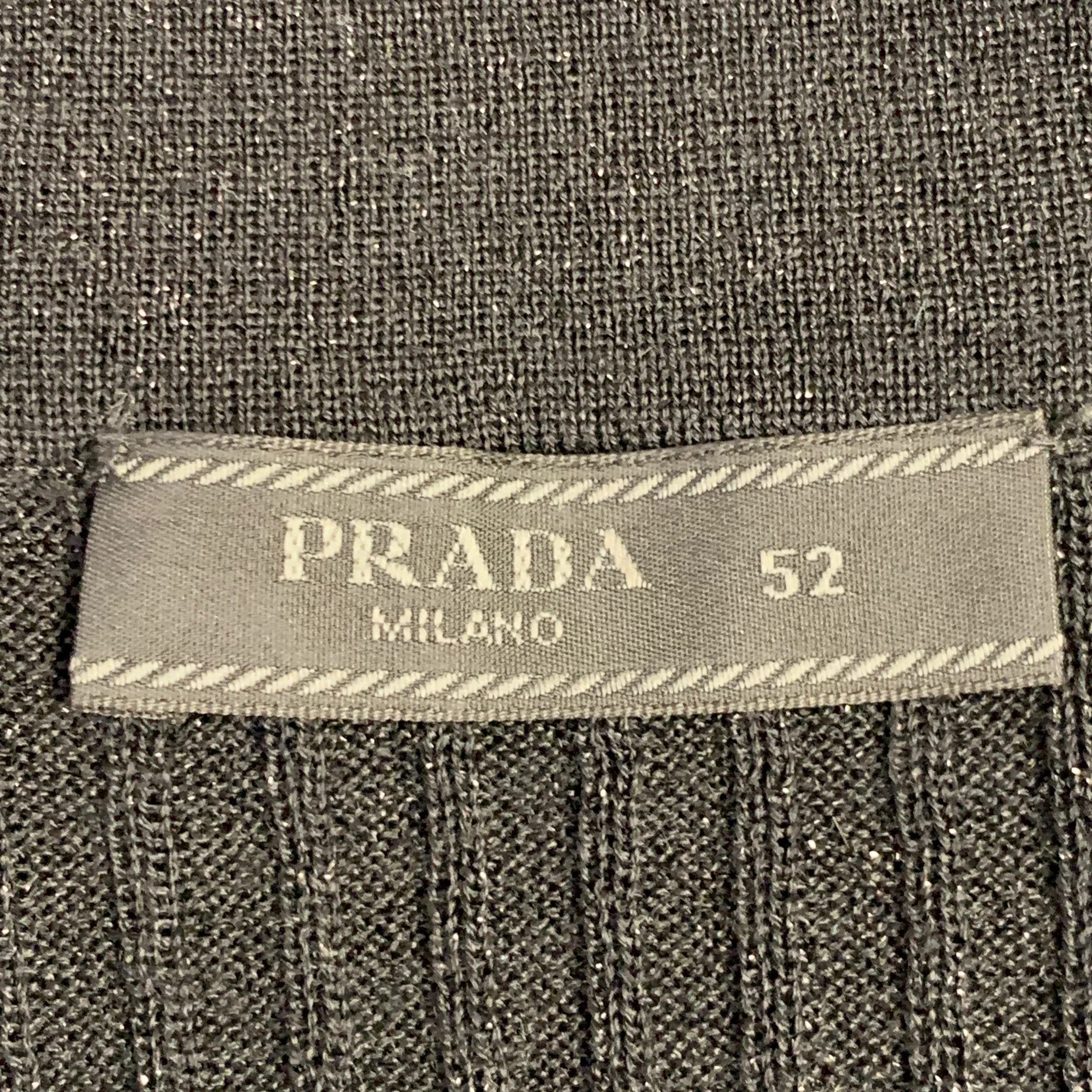 PRADA Size L Black Gold Shimmer Rib Knit Cashmere Blend Short Sleeve Polo - Image 6