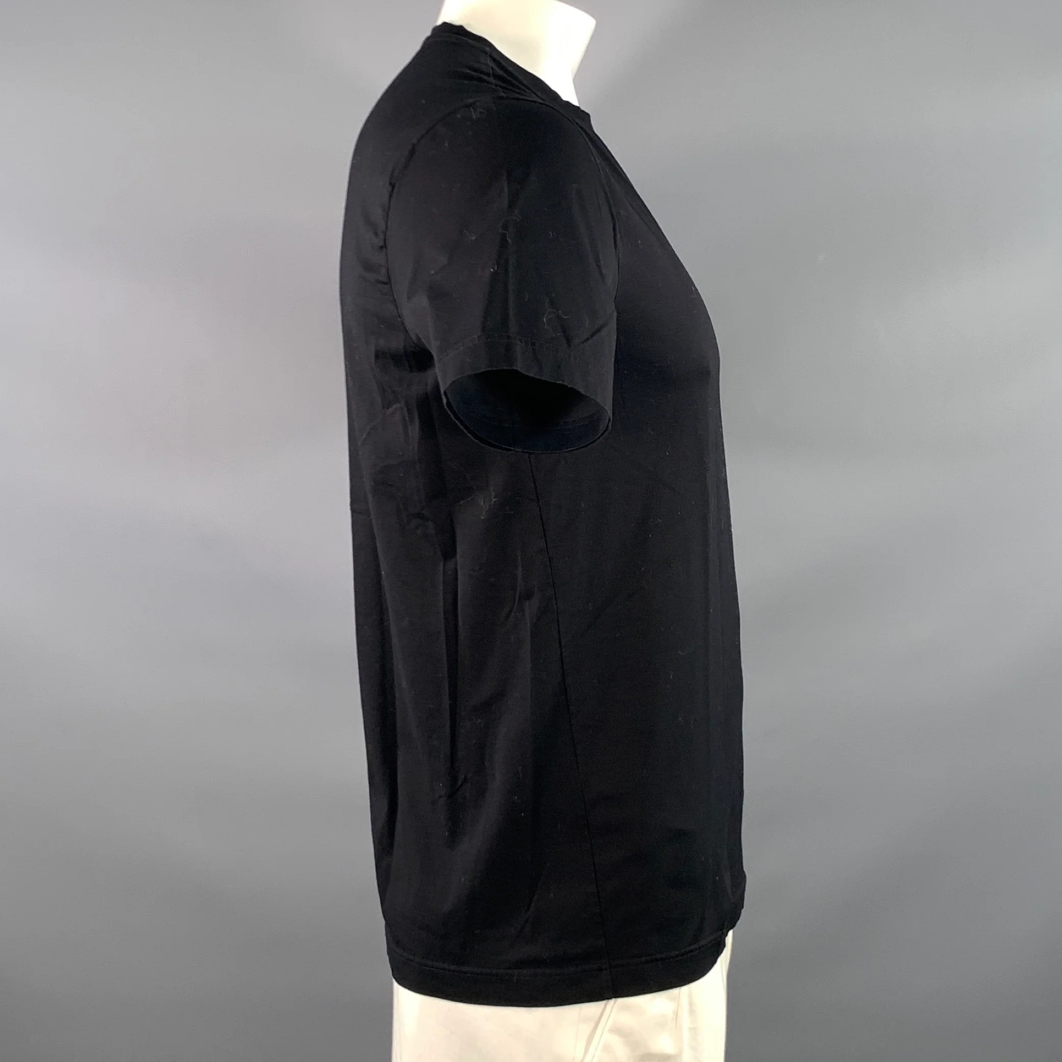 PRADA Size L Black Patch Cotton Crew-Neck T-shirt - Image 2
