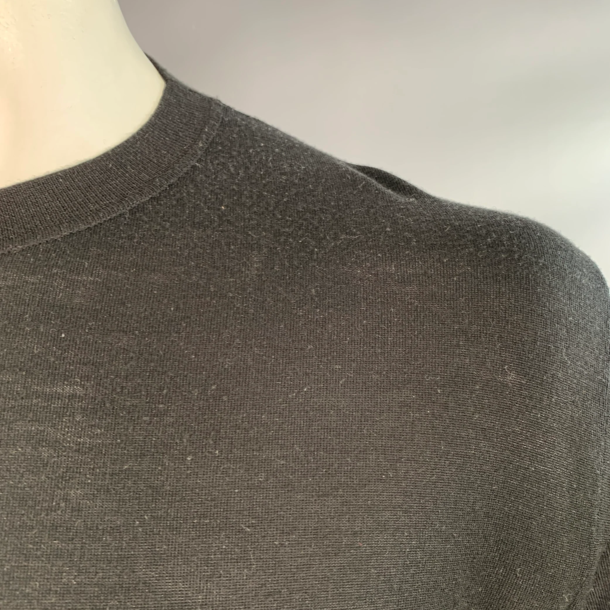 PRADA Size L Black White Jersey Logo Wool Long Sleeve Pullover - Image 6