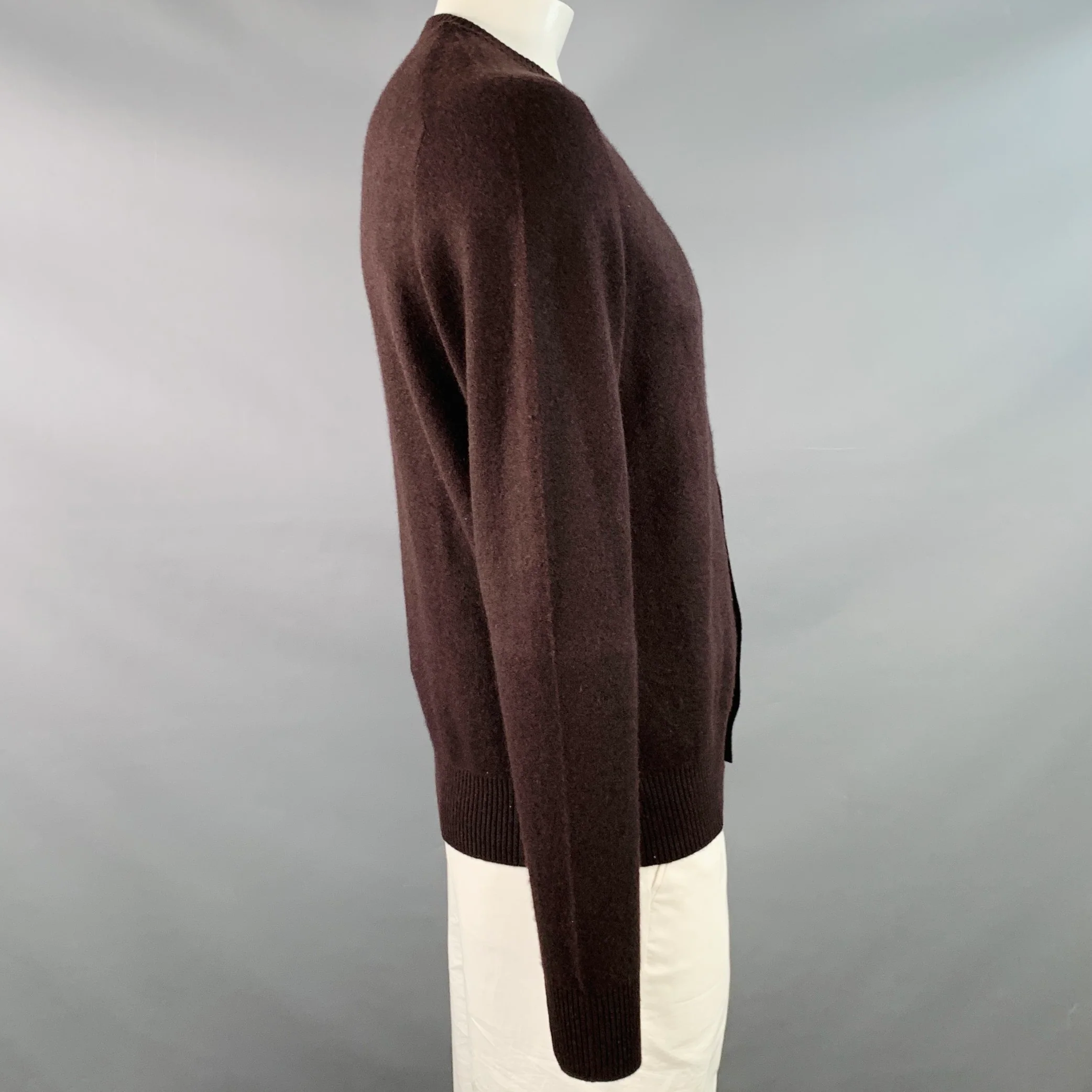 PRADA Size L Brown Knit Cashmere Blend Crew Neck Cardigan - Image 2