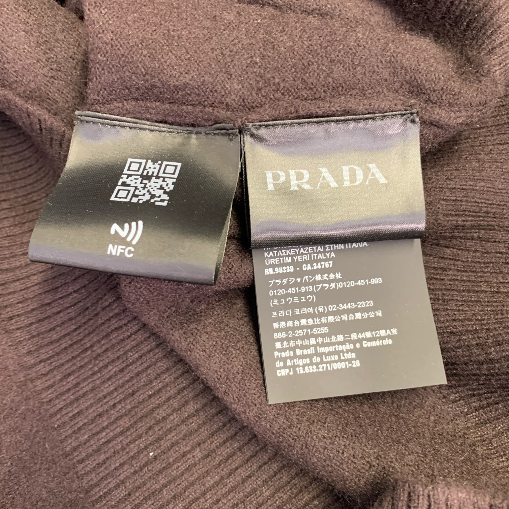 PRADA Size L Brown Knit Cashmere Blend Crew Neck Cardigan - Image 8