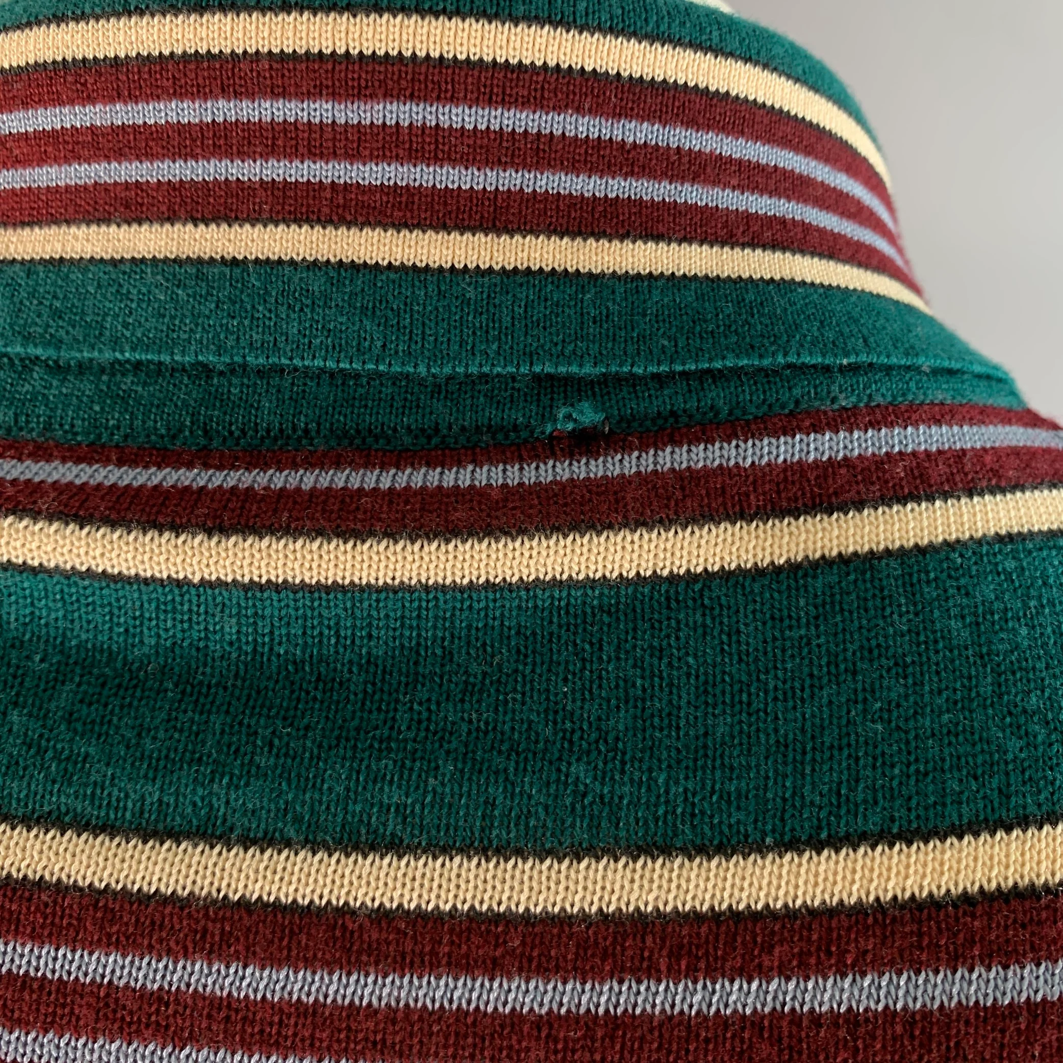 PRADA Size L Green Burgundy White Stripe Virgin Wool Silk Polo - Image 4