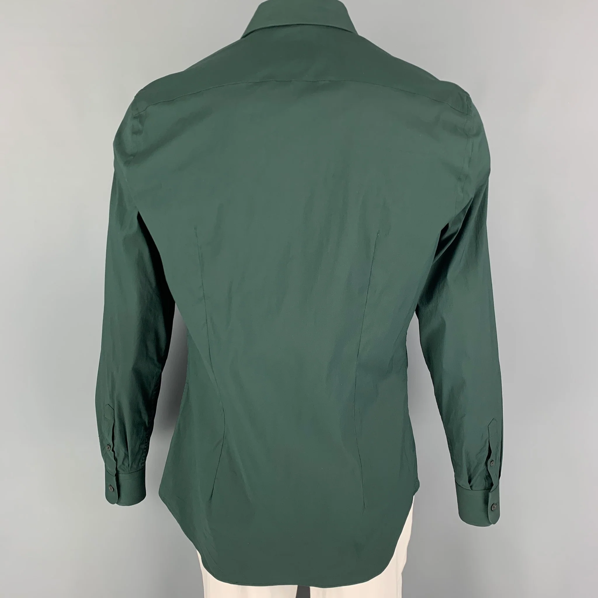 PRADA Size L Green Cotton Blend Button Up Long Sleeve Shirt - Image 3