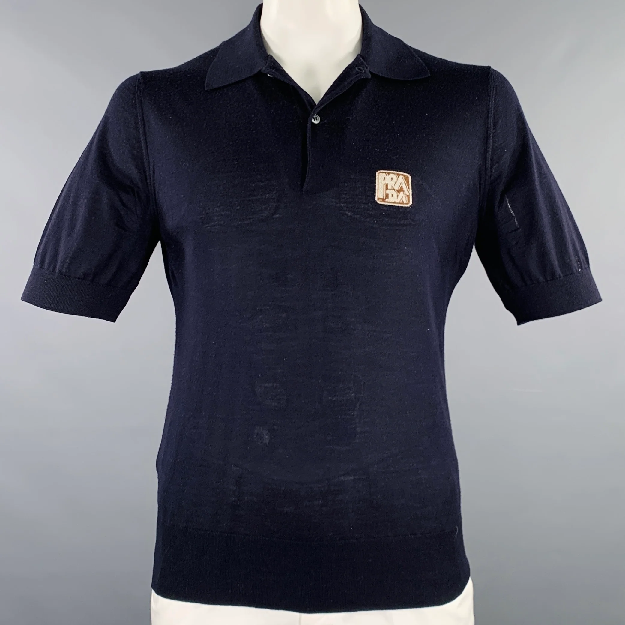 PRADA Size L Navy Knit Cotton Buttoned Polo