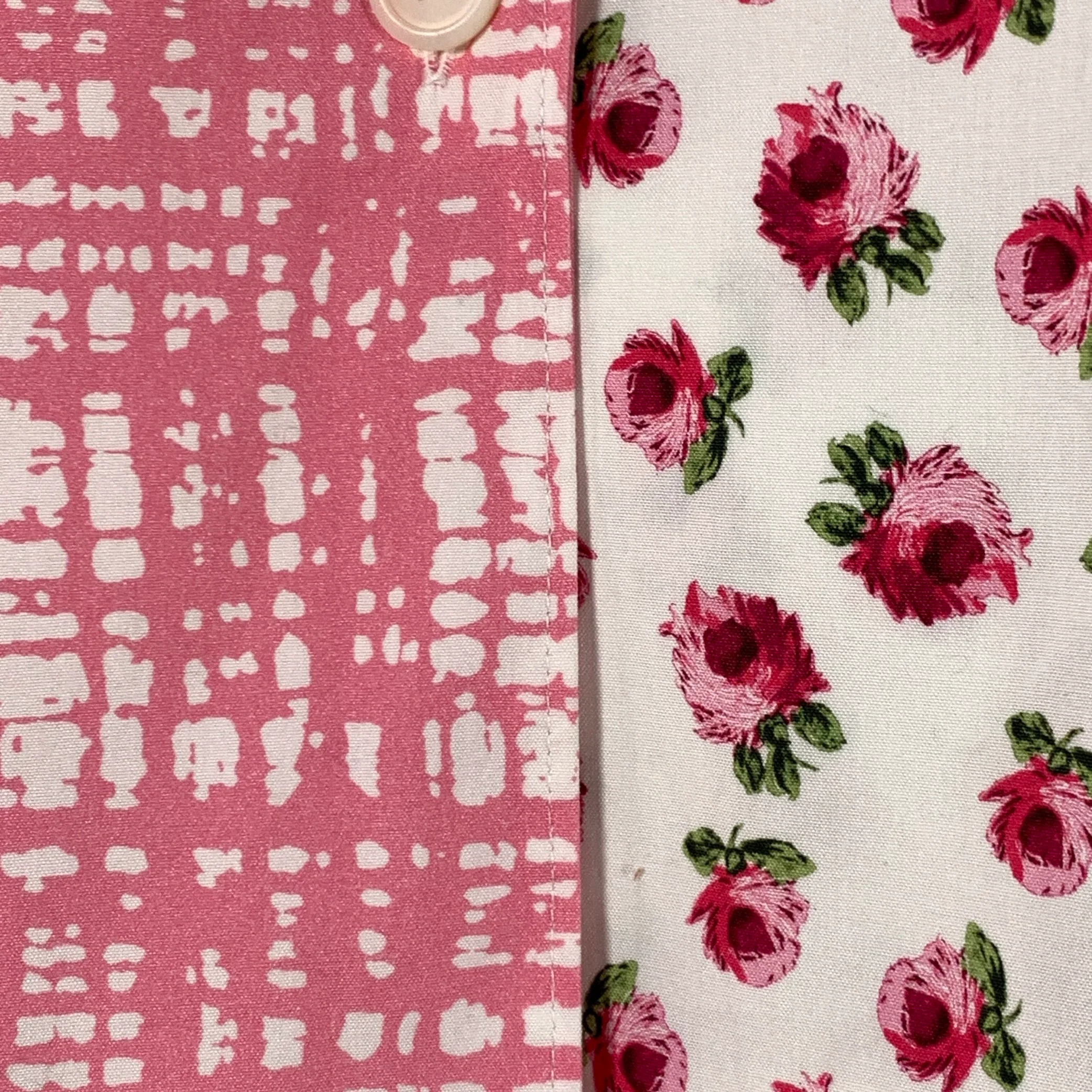 PRADA Size L Pink White Mixed Fabrics Floral Crosshatch One Pocket Camp Shirt - Image 2