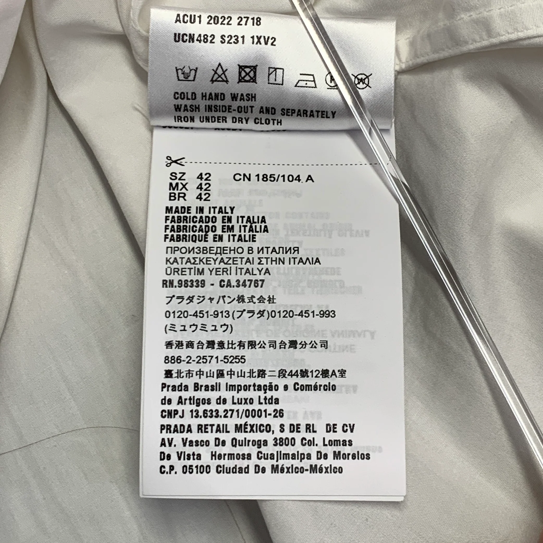 PRADA Size L White Cotton Curved Cutaway Button Up Long Sleeve Shirt - Image 10