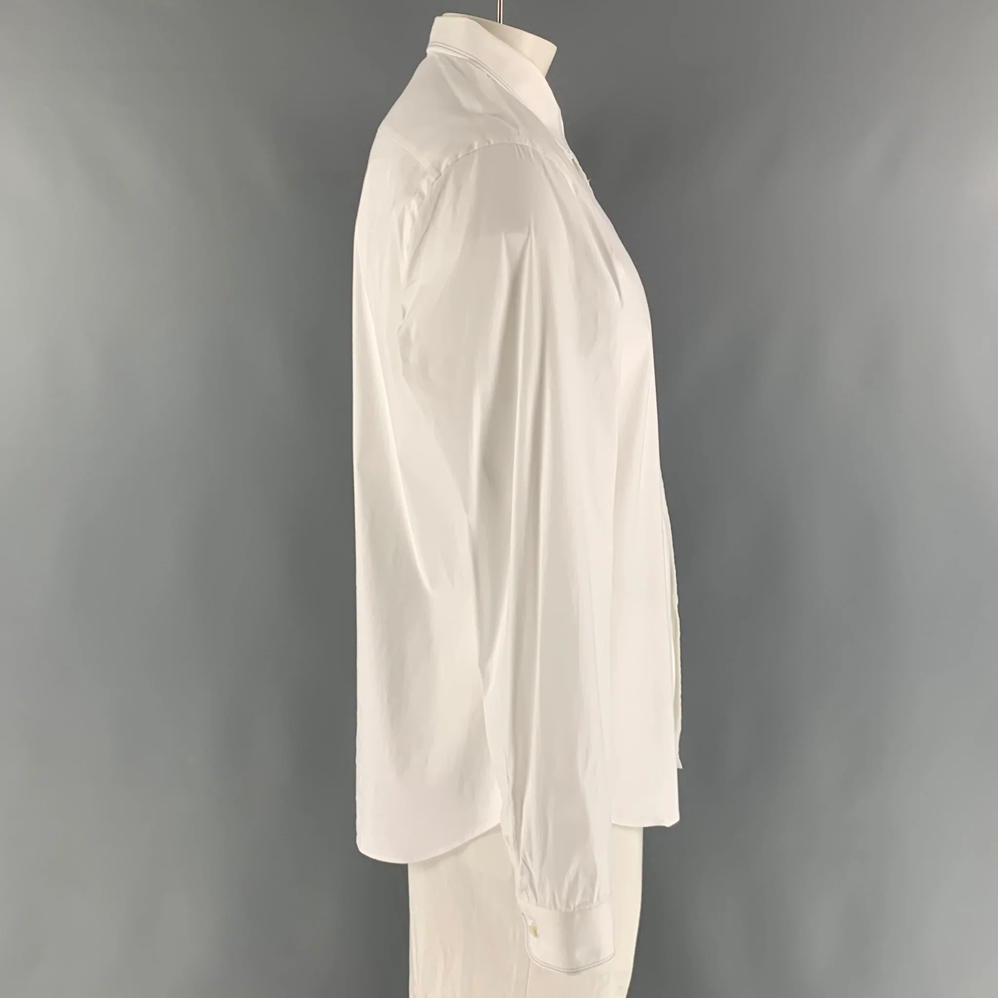 PRADA Size L White Light Blue Contrast Stitch Button Up Long Sleeve Shirt - Image 2