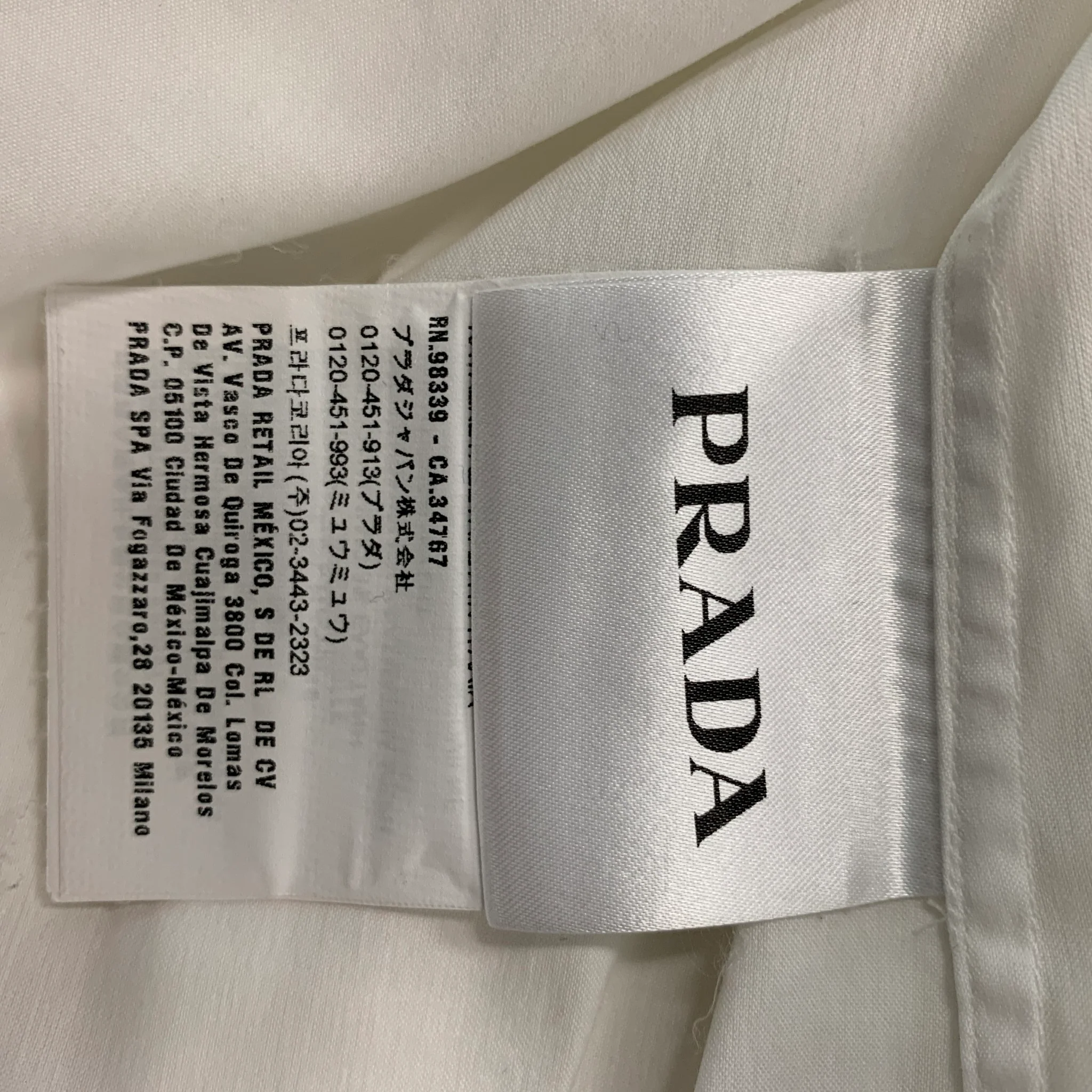PRADA Size L White Light Blue Contrast Stitch Button Up Long Sleeve Shirt - Image 5