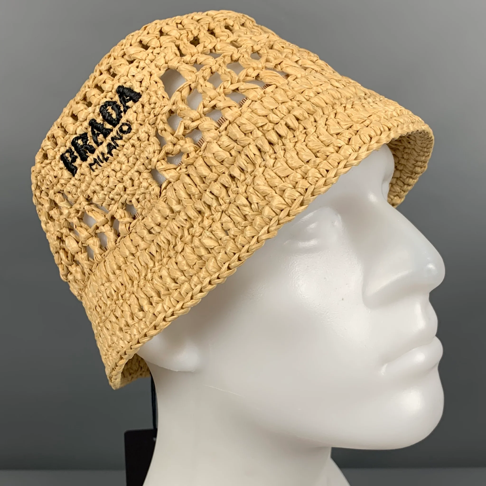 PRADA Size M Beige Natural Crochet Viscose Bucket Hat