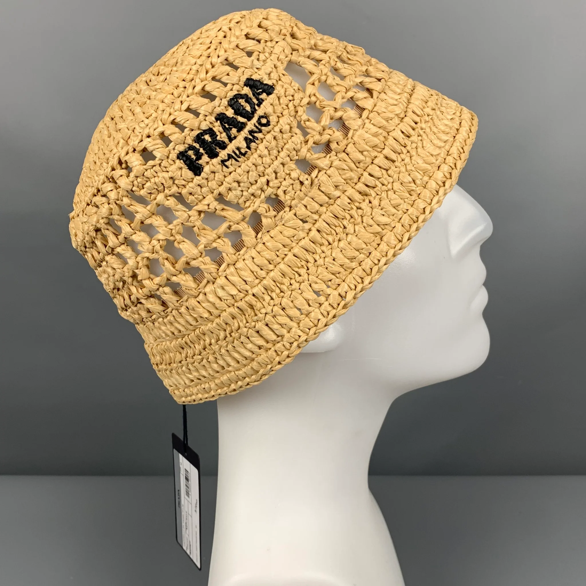 PRADA Size M Beige Natural Crochet Viscose Bucket Hat - Image 3