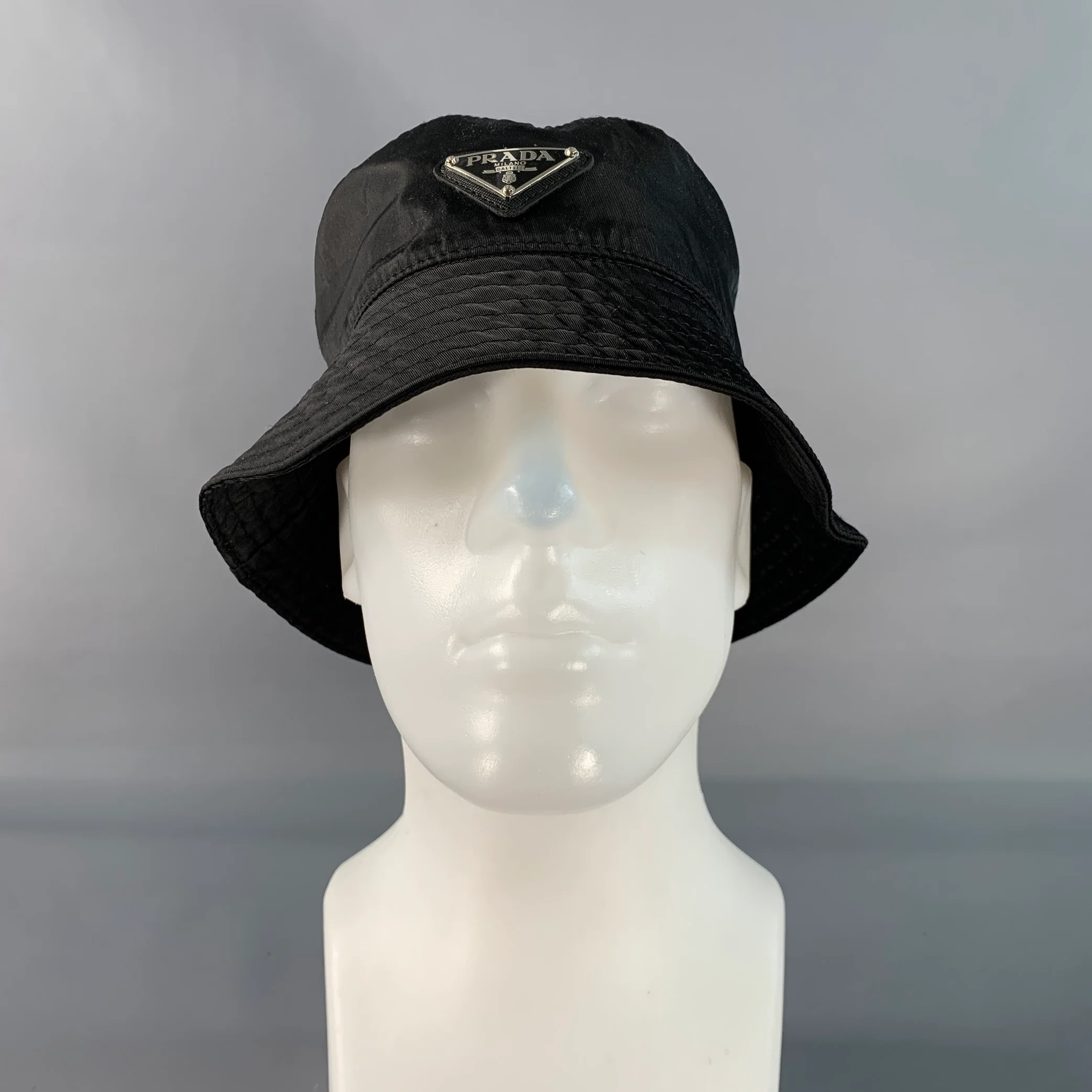 PRADA Size M Black Logo Polyester Bucket Hat - Image 2