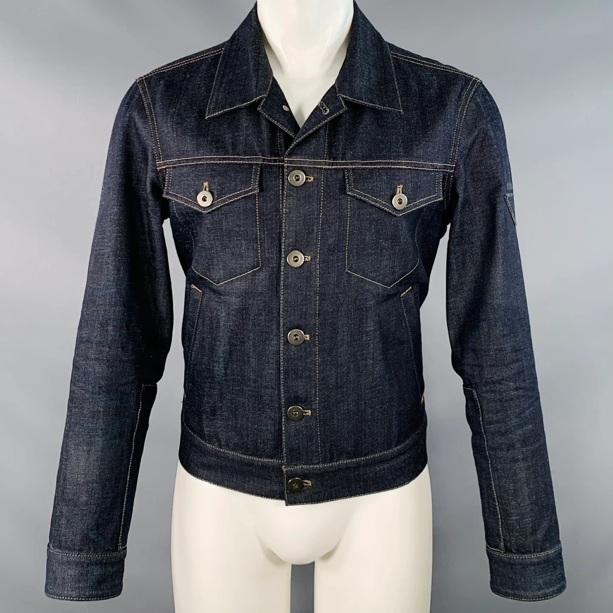 PRADA Size M Blue Indigo Cotton Denim Button Up Trucker Jacket