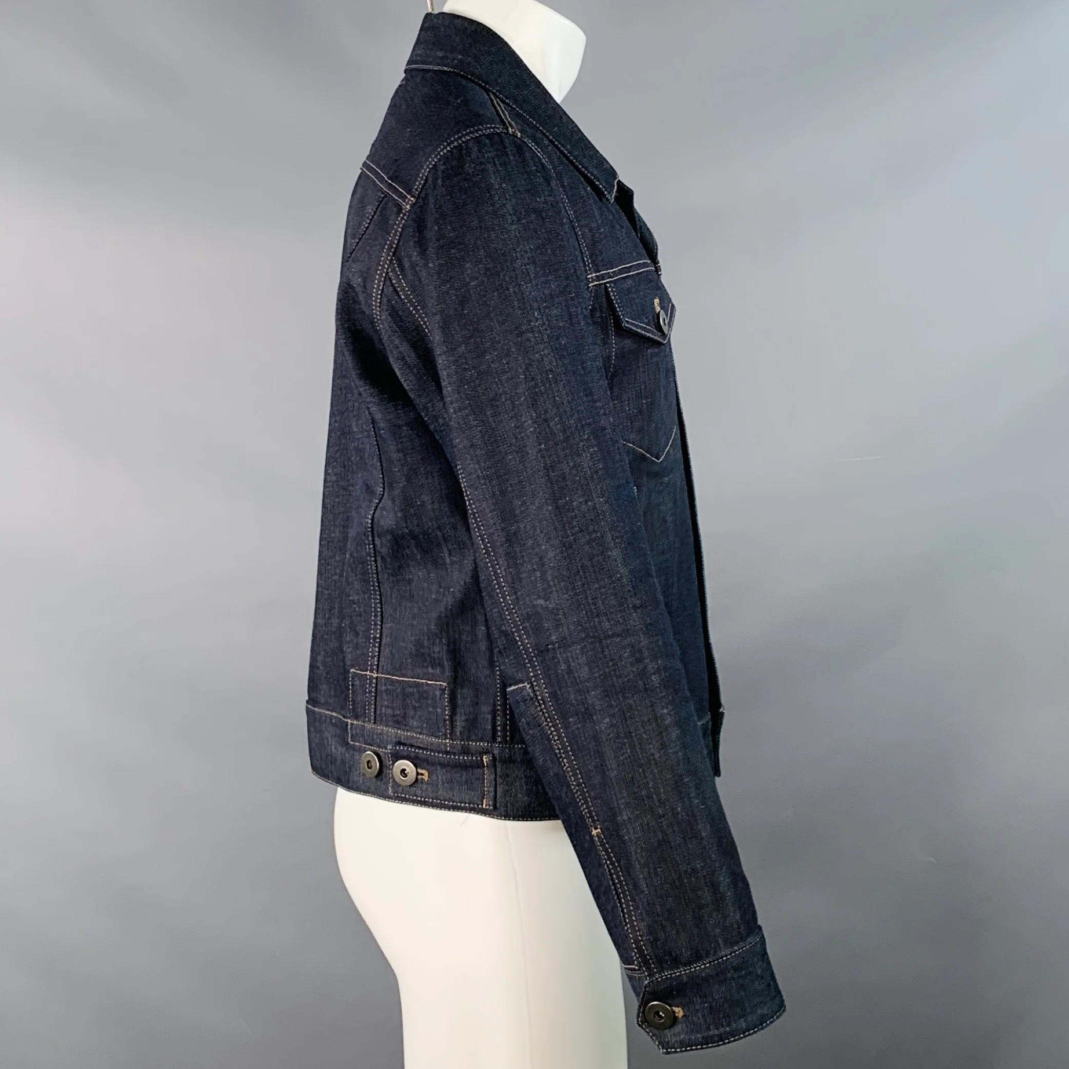 PRADA Size M Blue Indigo Cotton Denim Button Up Trucker Jacket - Image 3