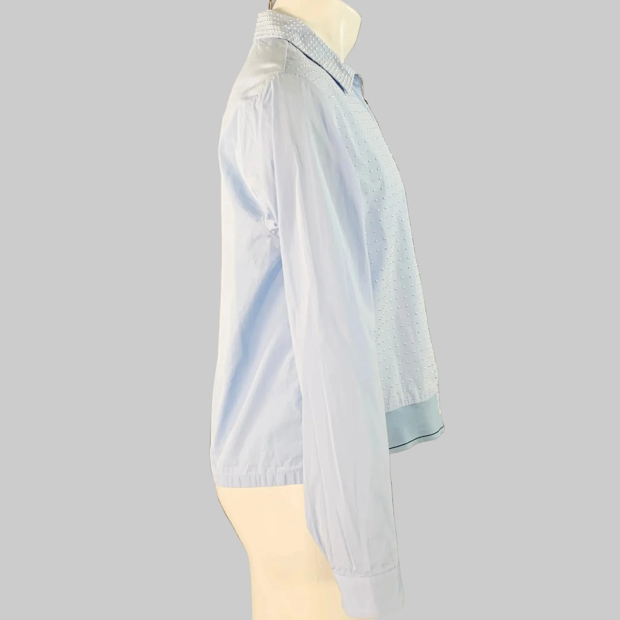 PRADA Size M Blue Silver Studded Cotton Zip Up Blouson Jacket - Image 4