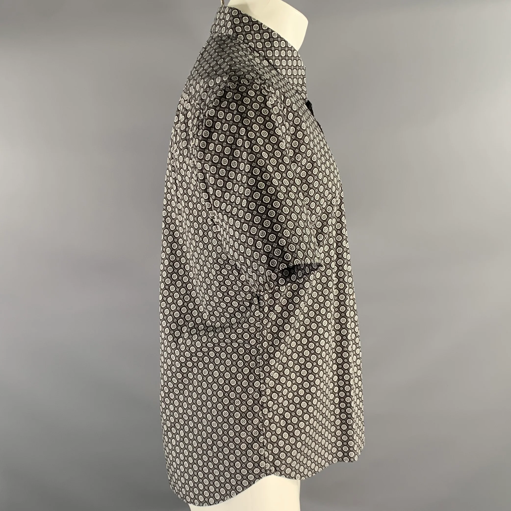 PRADA Size M Grey Black White Geometric Short Sleeve Shirt - Image 3