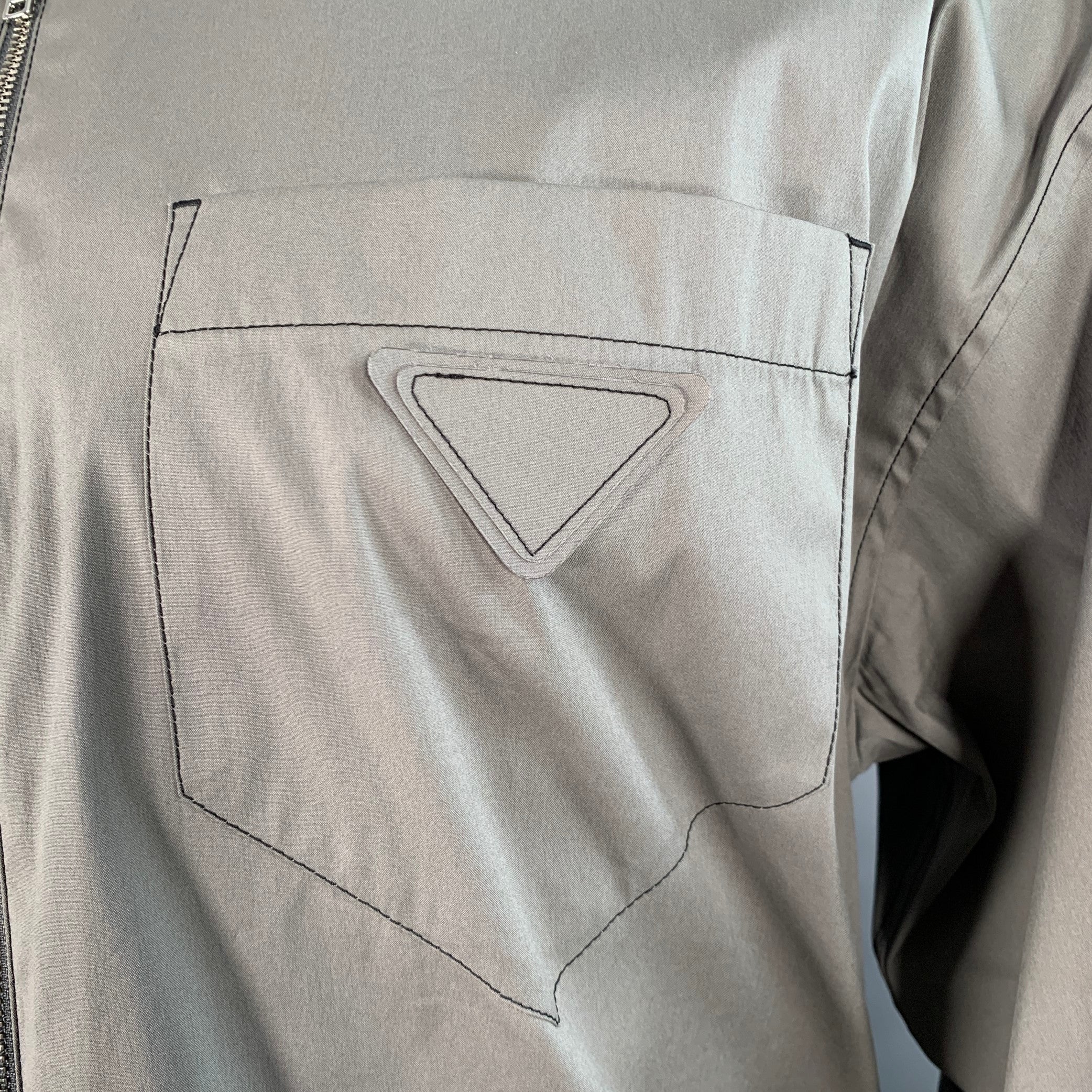 PRADA Size M Grey Cotton Blend Zip Up One Pocket Shirt Jacket - Image 2