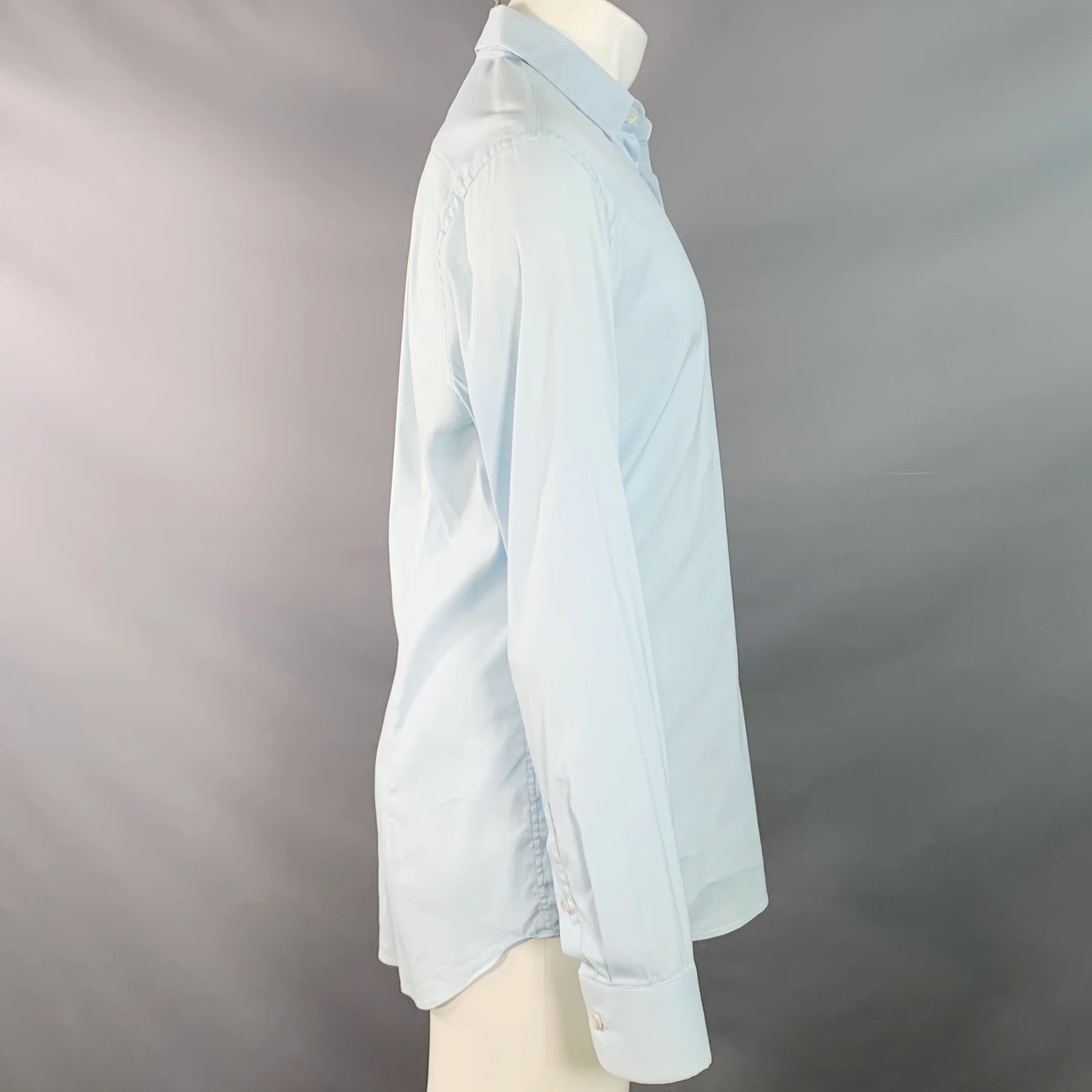 PRADA Size M Light Blue Cotton Blend Spread Collar Long Sleeve Shirt - Image 2