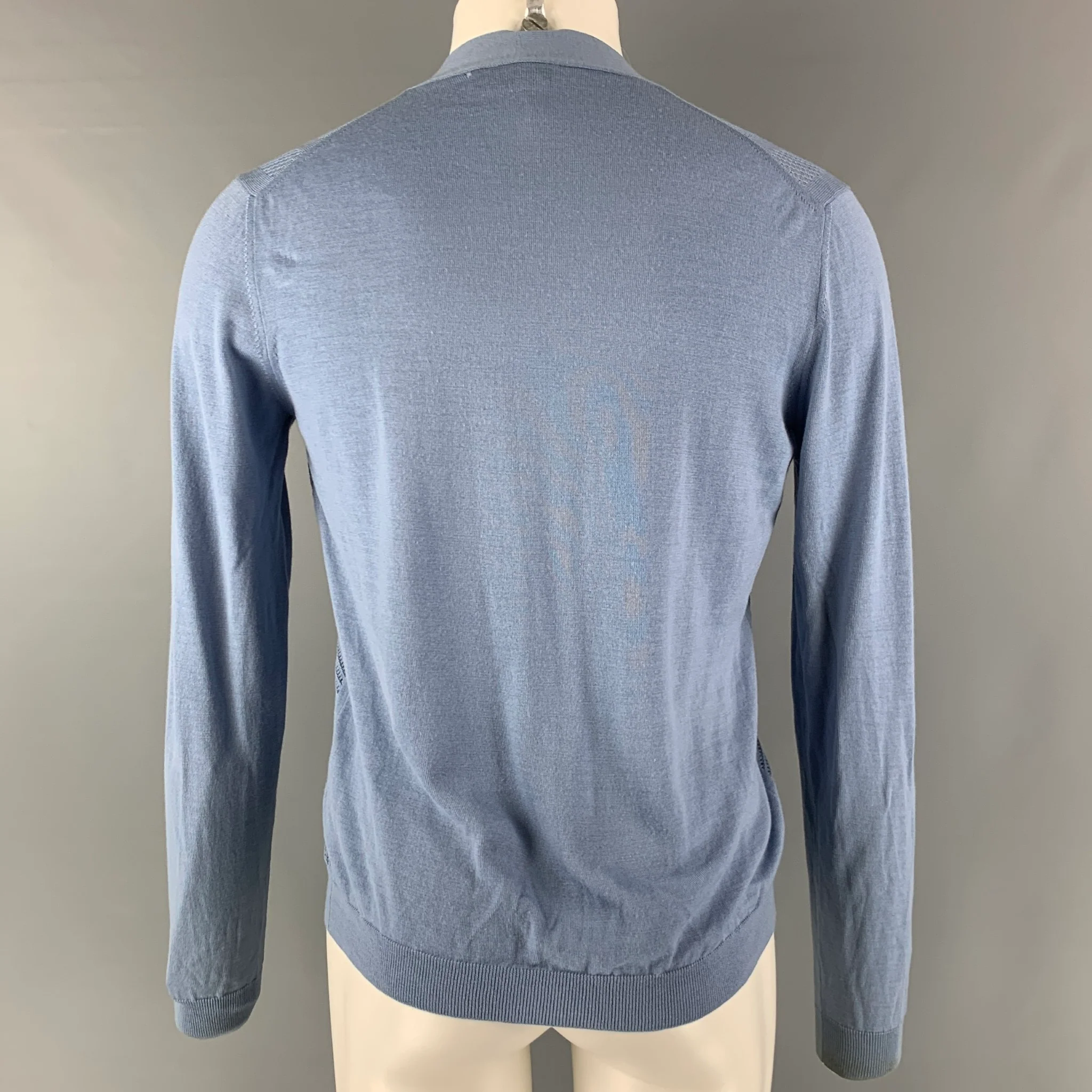 PRADA Size M Blue Knit Wool V-Neck Cardigan - Image 3