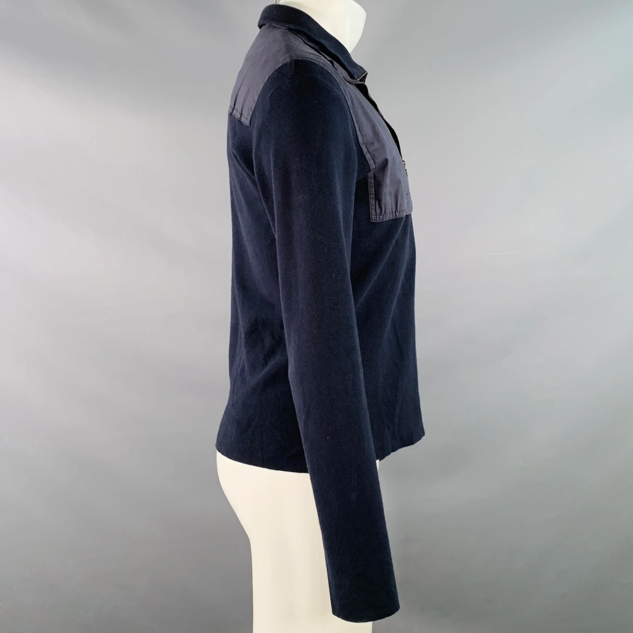 PRADA Size M Navy Cotton Layered 1/4 Zip Pullover - Image 3