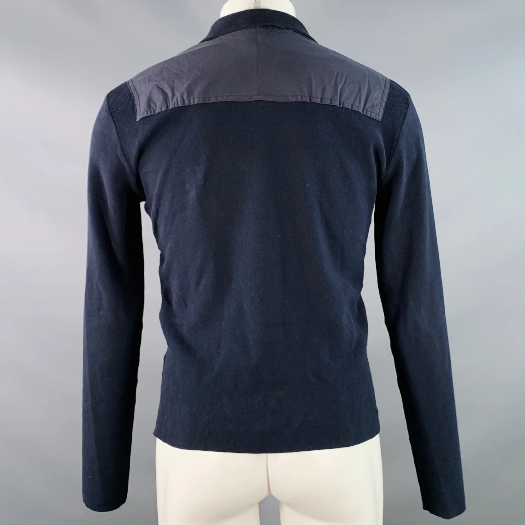 PRADA Size M Navy Cotton Layered 1/4 Zip Pullover - Image 4