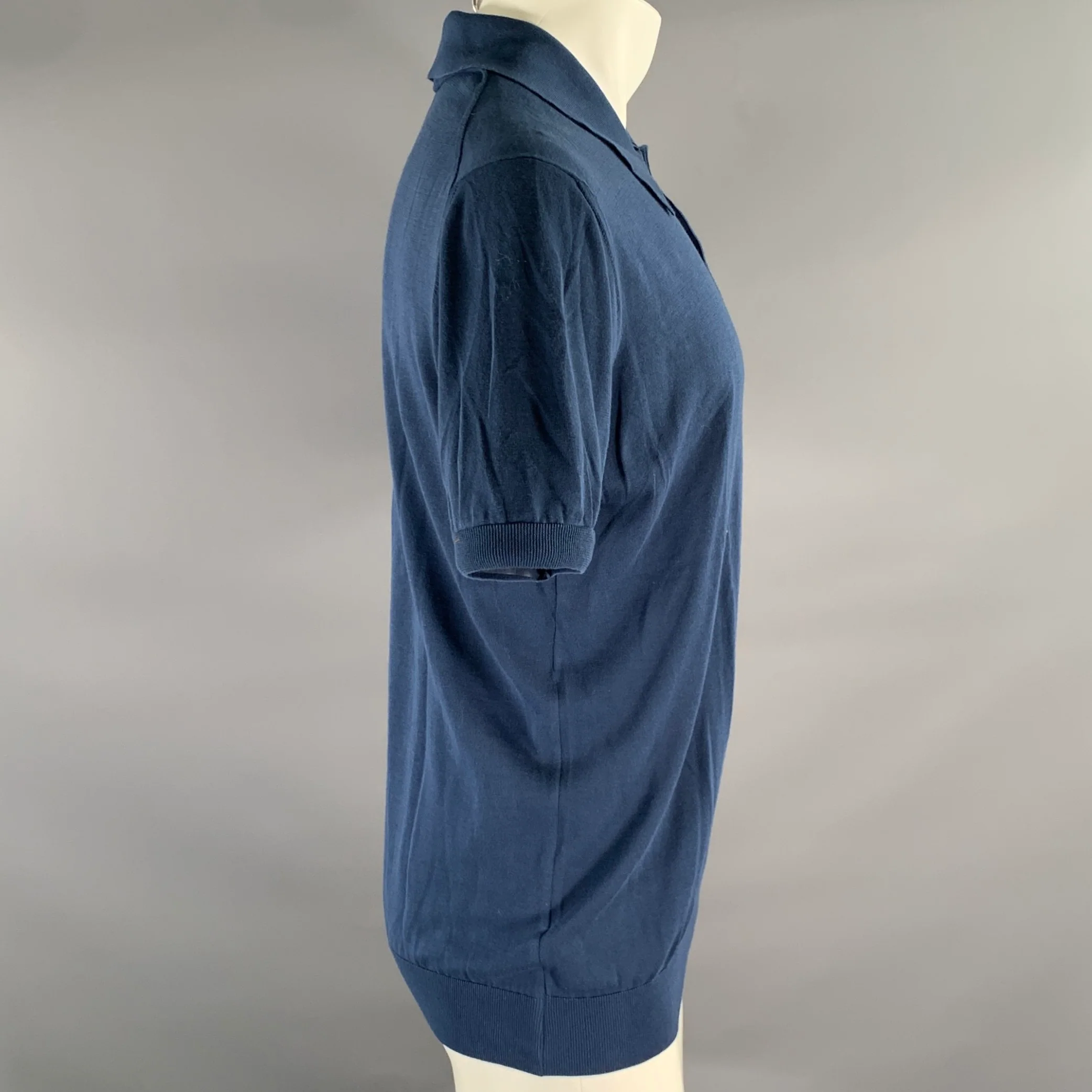 PRADA Size M Navy Rib Knit Polo - Image 3