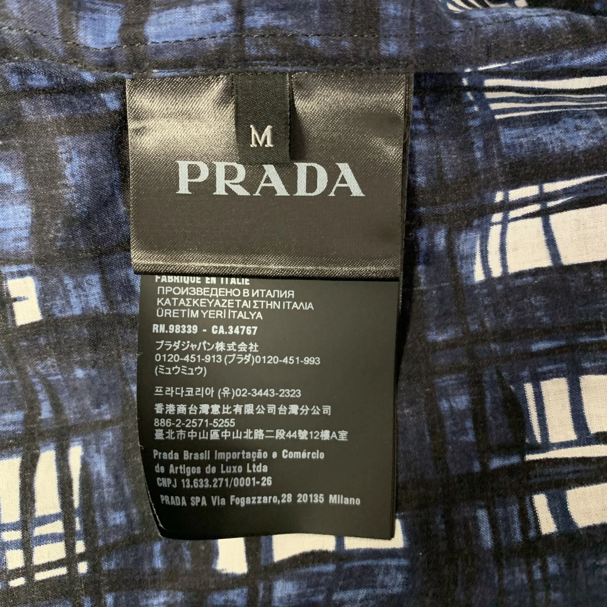 PRADA Size M Navy White & Black Tartan Cotton Cropped Short Sleeve Shirt - Image 7