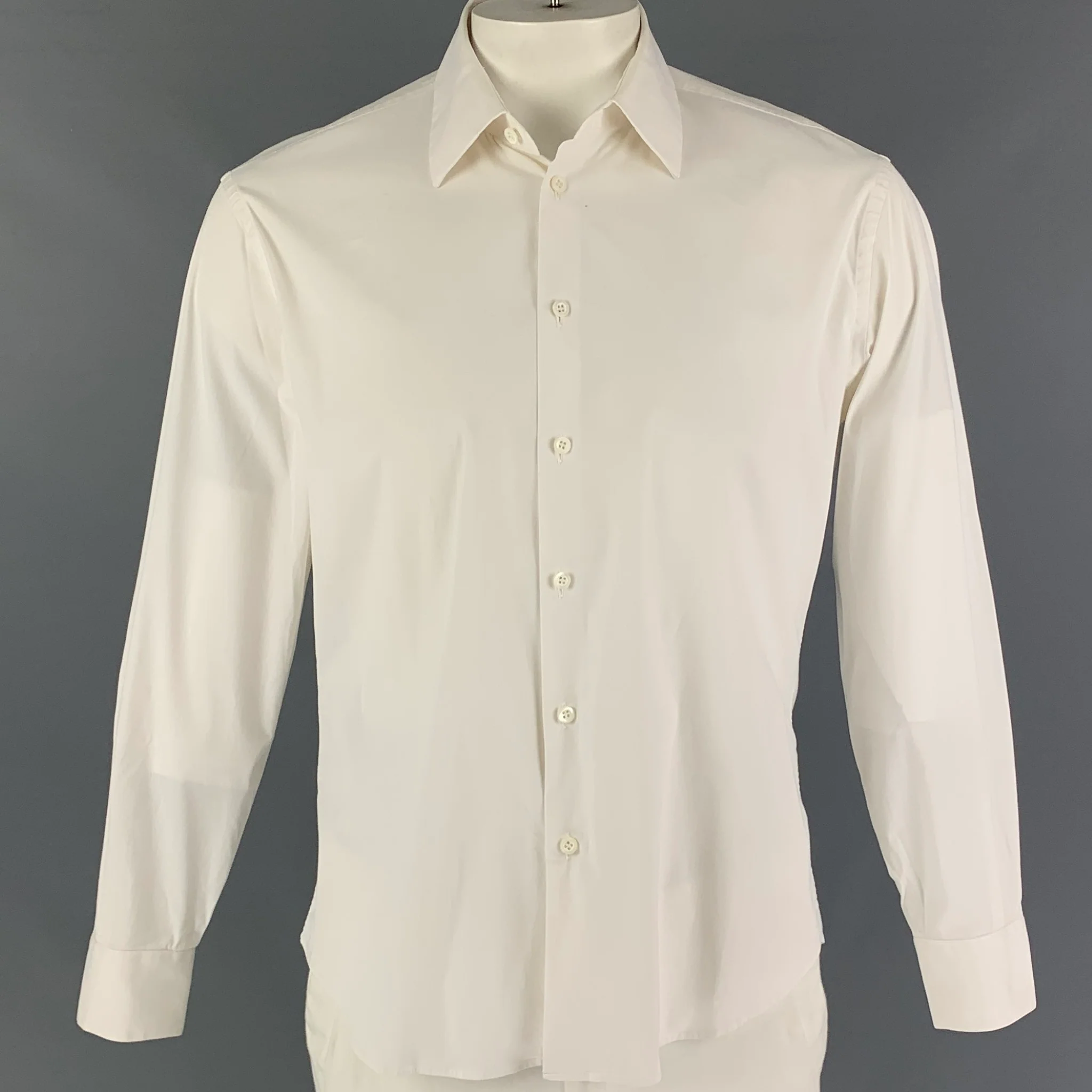 PRADA Size M White Cotton Pointed Collar Long Sleeve Shirt