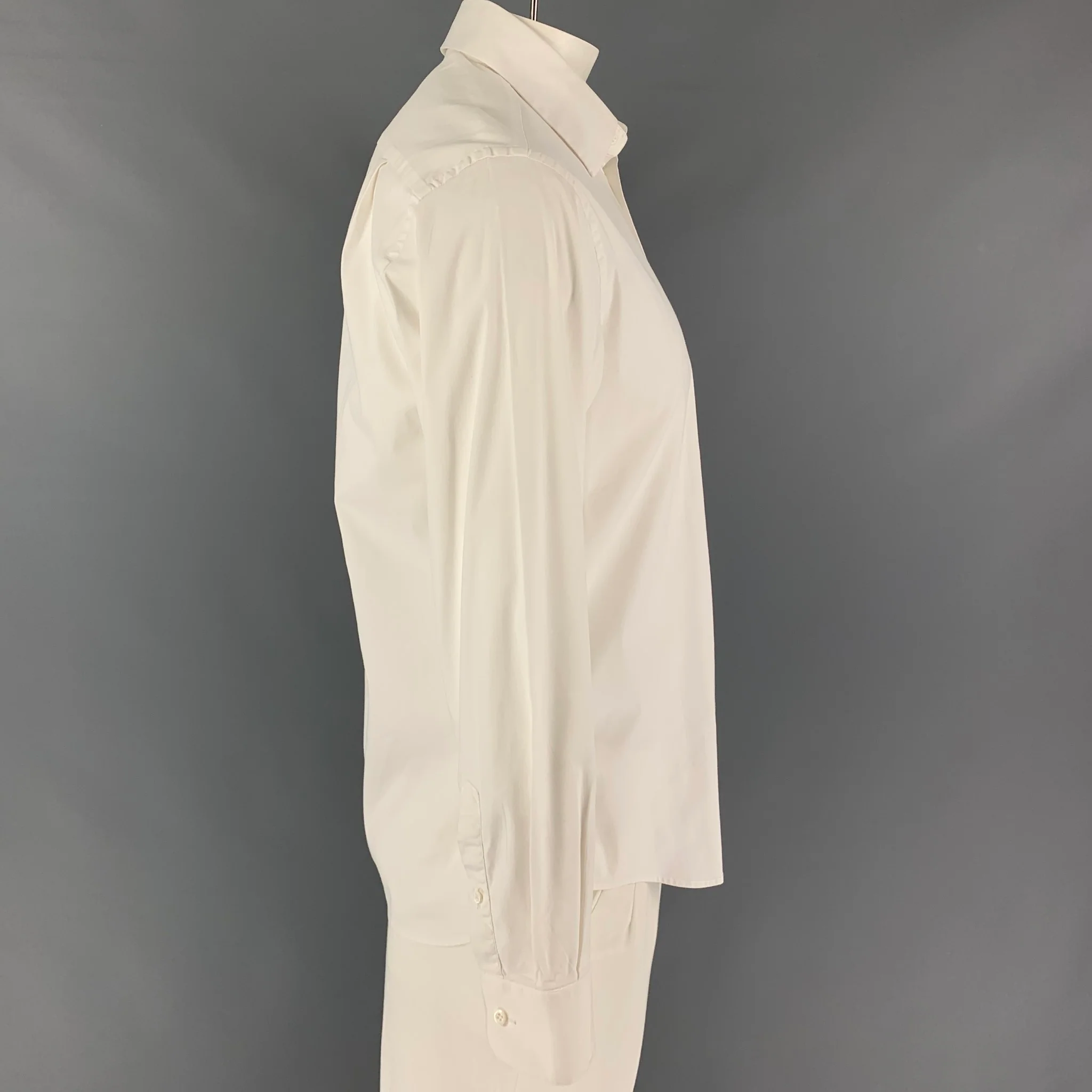 PRADA Size M White Cotton Pointed Collar Long Sleeve Shirt - Image 2