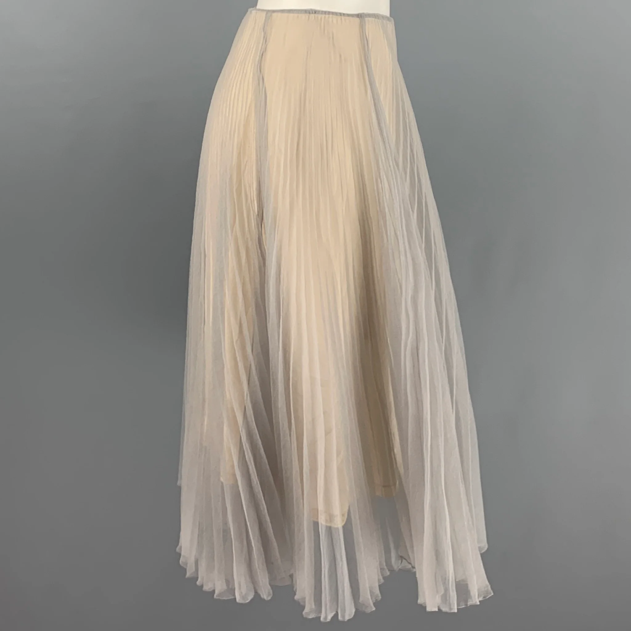 PRADA Size S Beige Green Pleated Double Layer Skirt - Image 2
