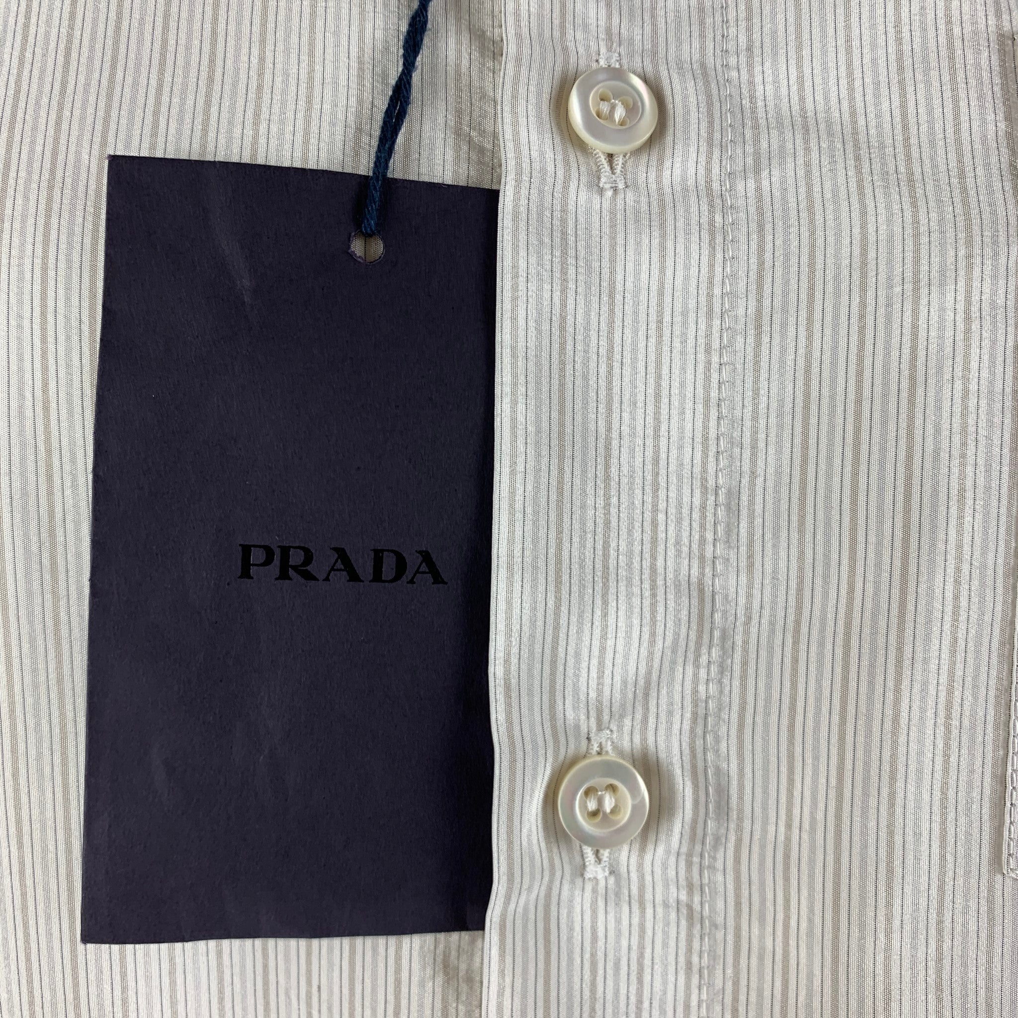 PRADA Size S Beige Stripe Silk Button Up Long Sleeve Shirt - Image 2