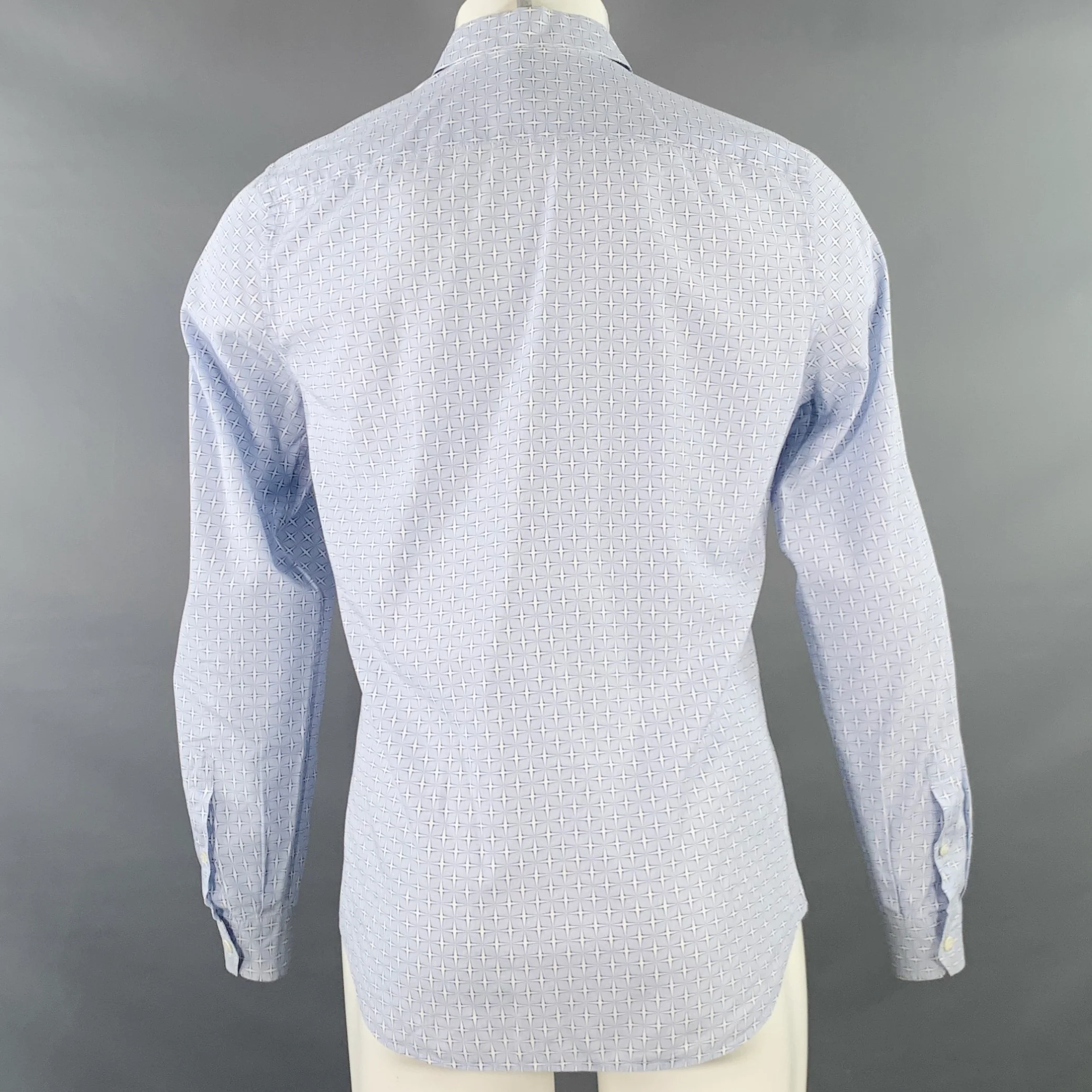PRADA Size S Blue White Abstract Stars Cotton Button Up Long Sleeve Shirt - Image 4