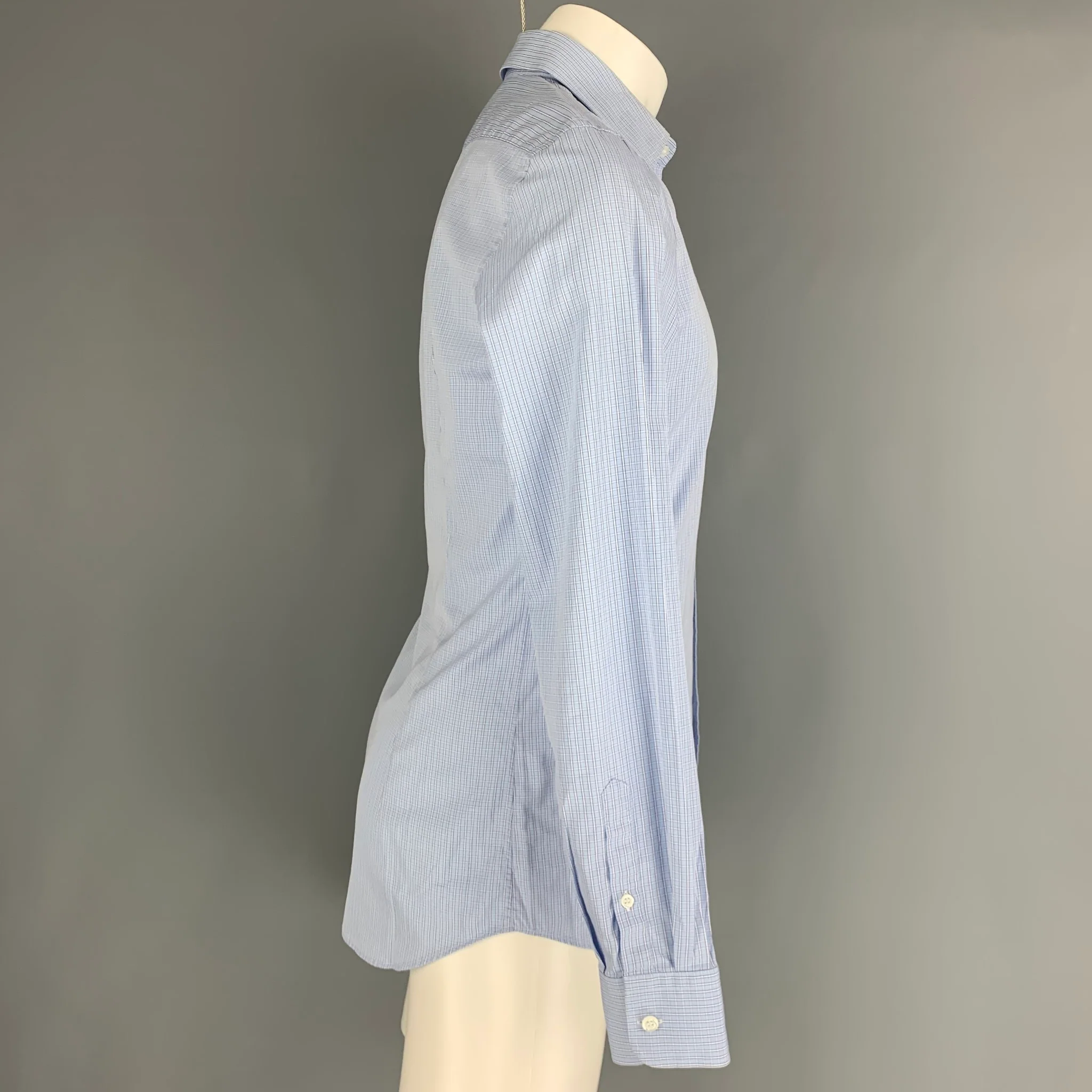 PRADA Size S Blue White Checkered Cotton Long Sleeve Shirt - Image 3