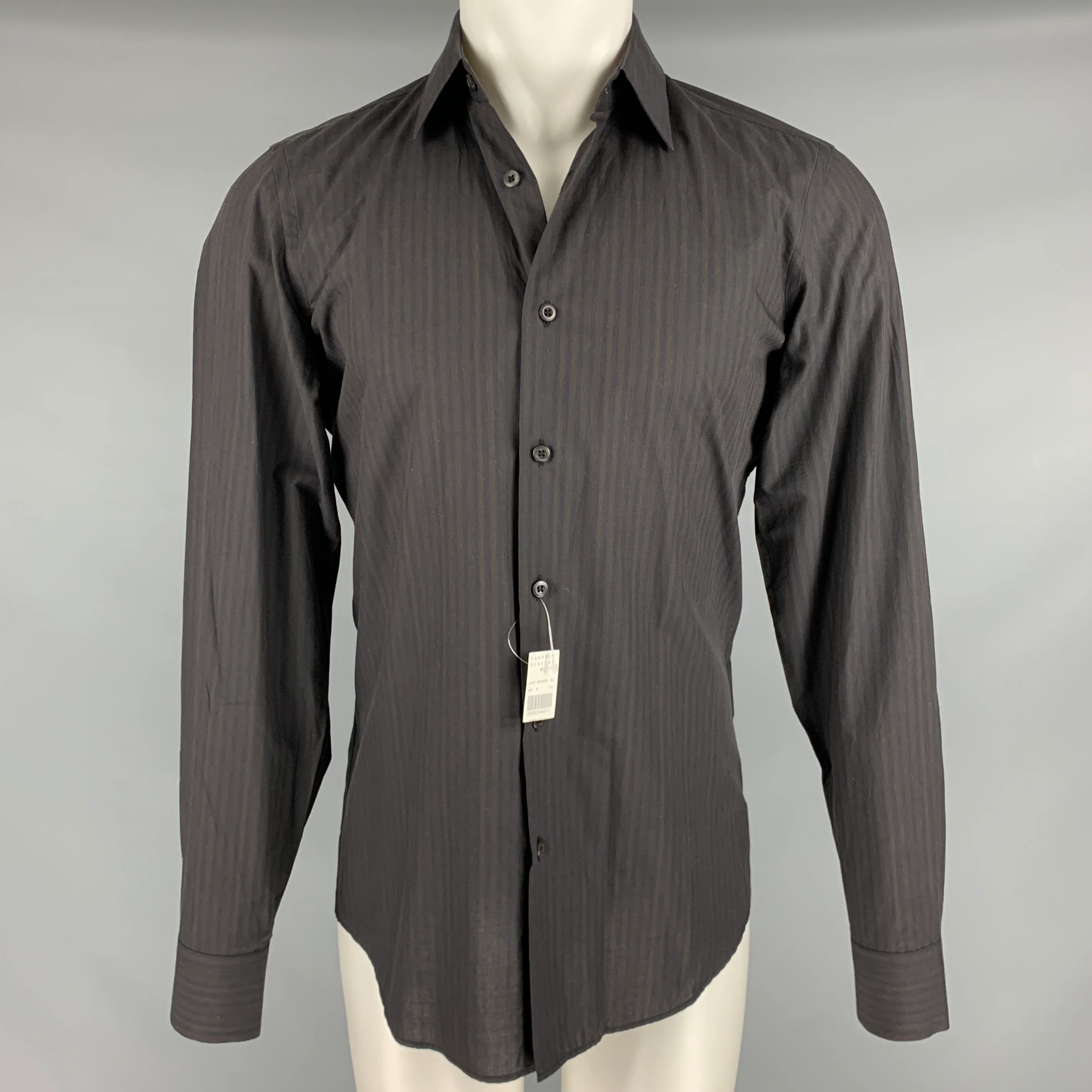 PRADA Size S Brown Black Stripe Cotton Button Up Long Sleeve Shirt