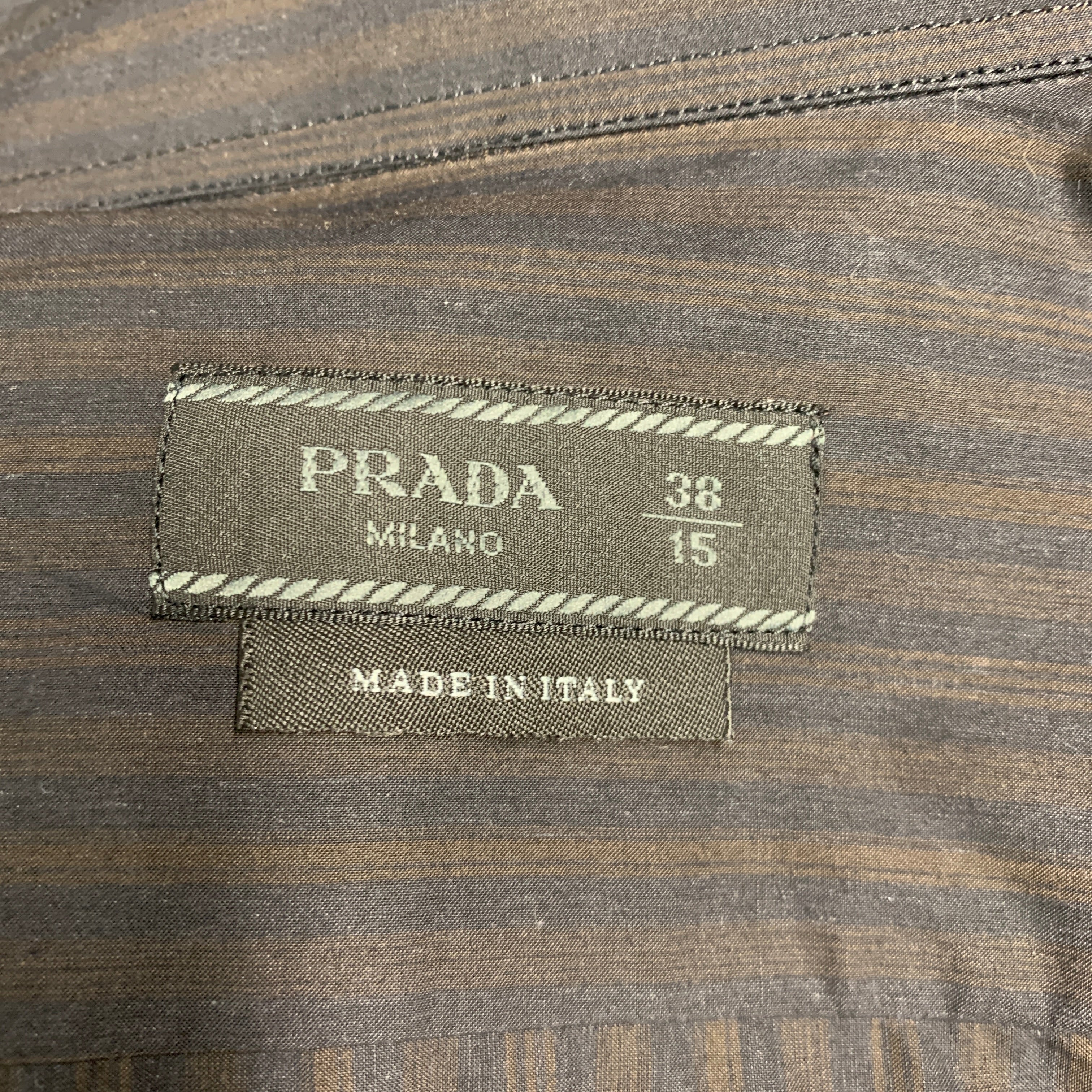 PRADA Size S Brown Black Stripe Cotton Button Up Long Sleeve Shirt - Image 4