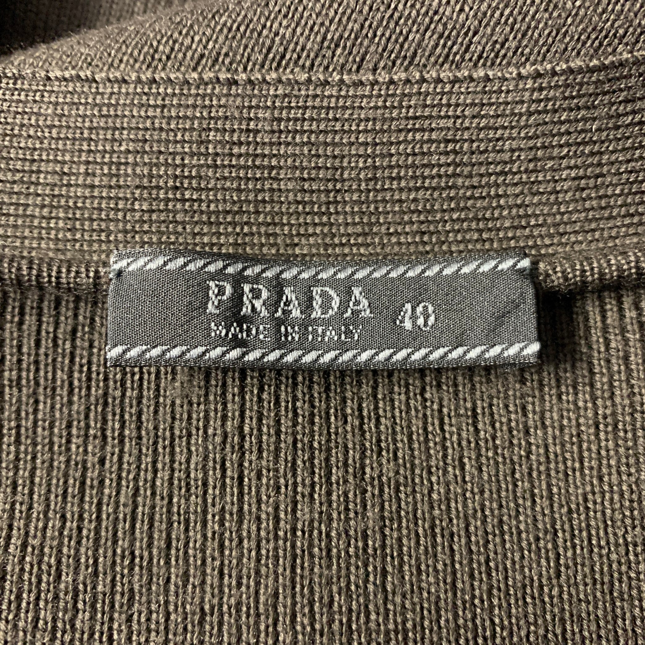PRADA Size S Brown Lamb Fur Ribbed Wool Cardigan - Image 5
