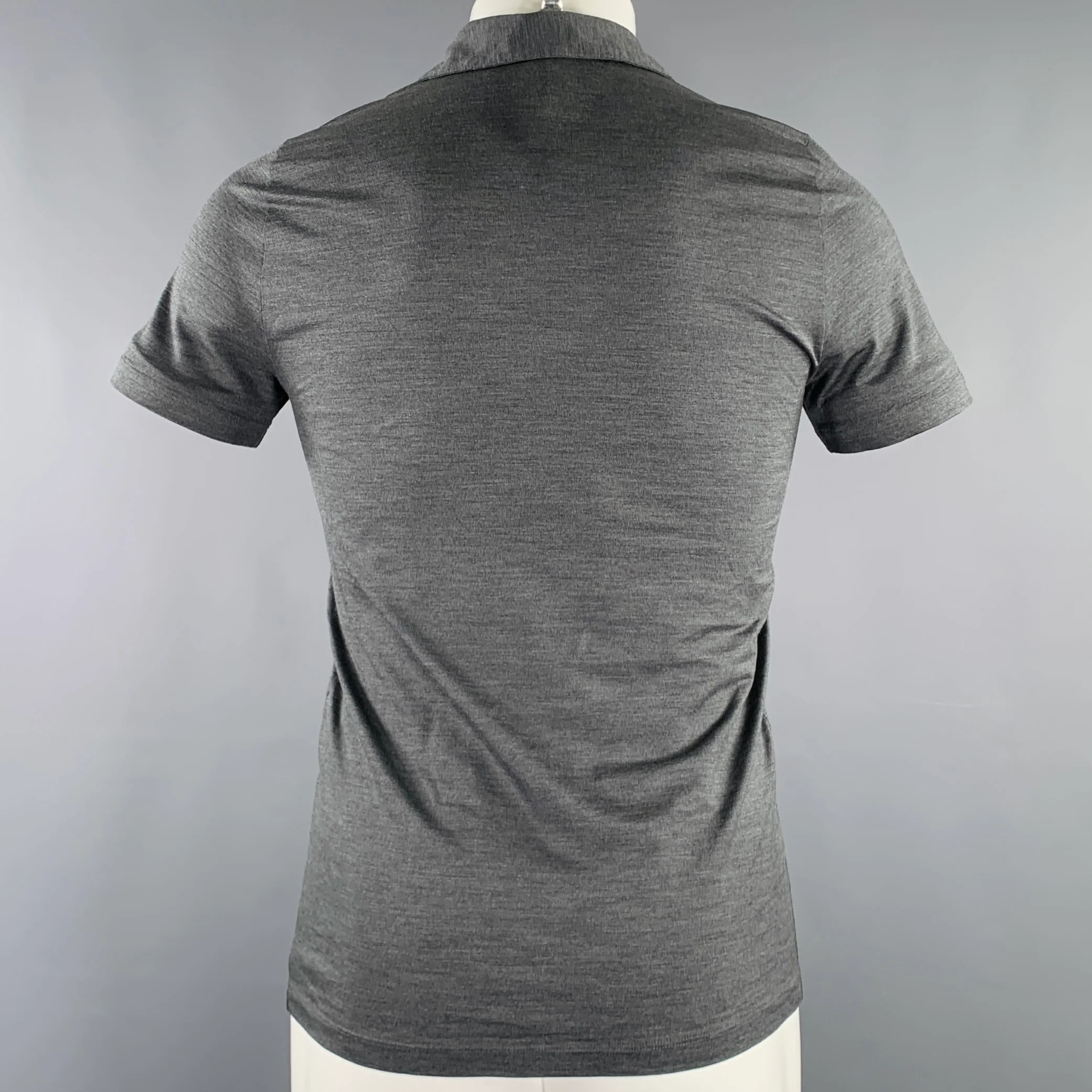 PRADA Size S Grey Shimmery Short Sleeve Polo - Image 3
