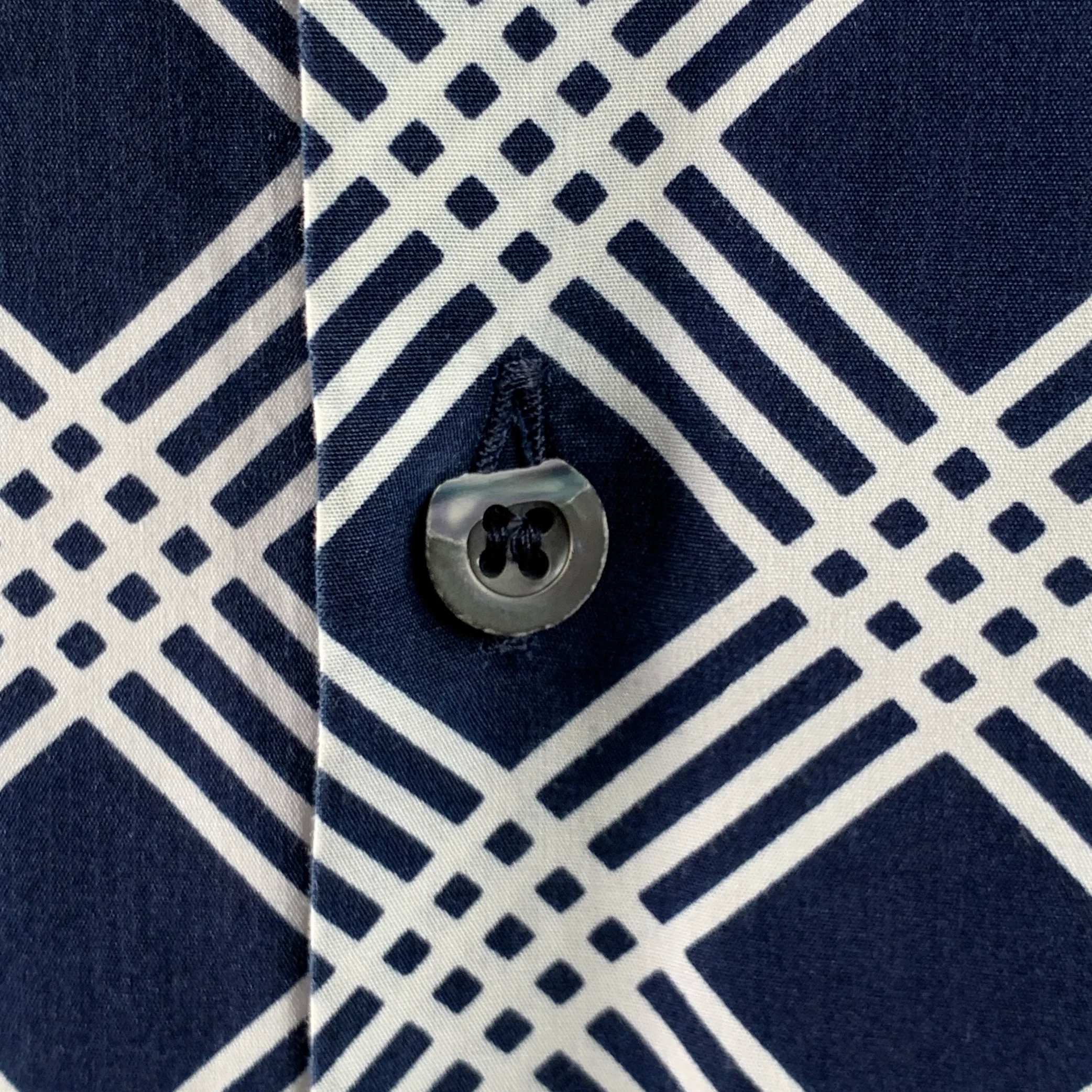 PRADA Size S Navy White Plaid Cotton Button Up Long Sleeve Shirt - Image 4