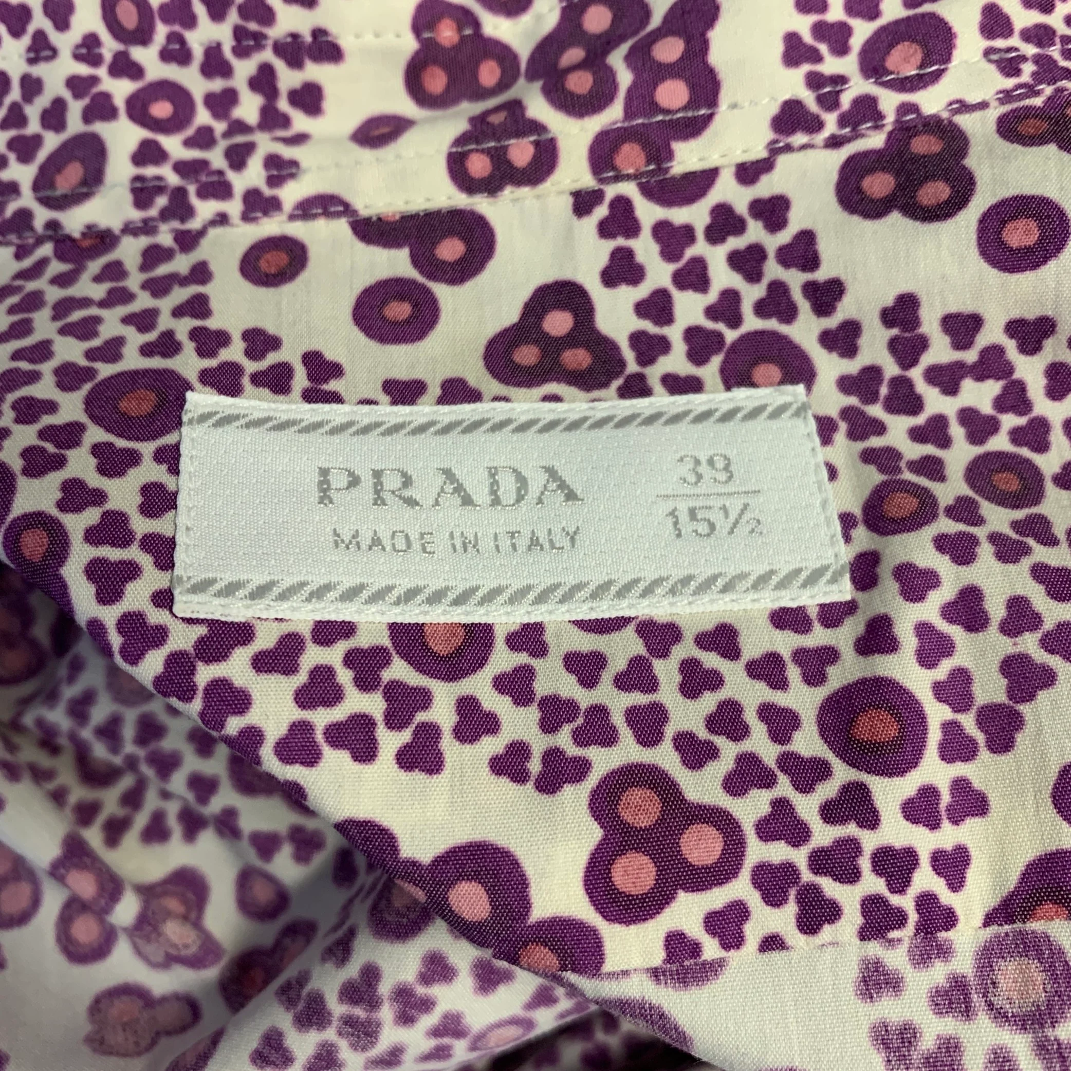 PRADA Size S Purple Pink White Abstract Floral Cotton Blend Long Sleeve Shirt - Image 5
