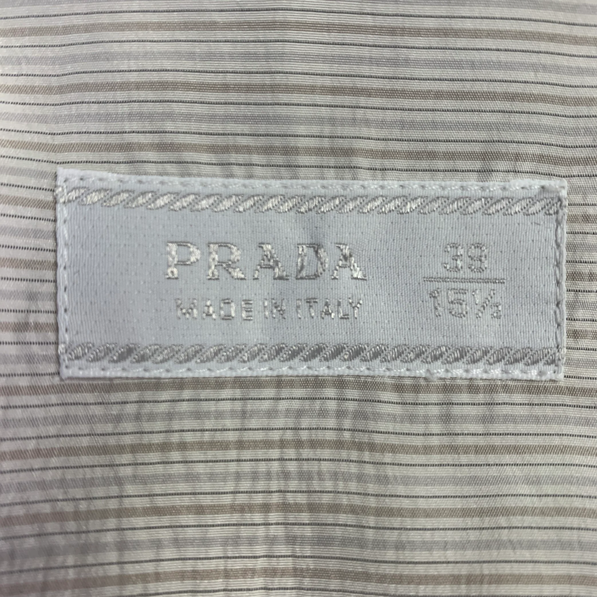 PRADA Size S White Beige Stripe Silk Curved Cutaway One Pocket Long Sleeve Shirt - Image 6