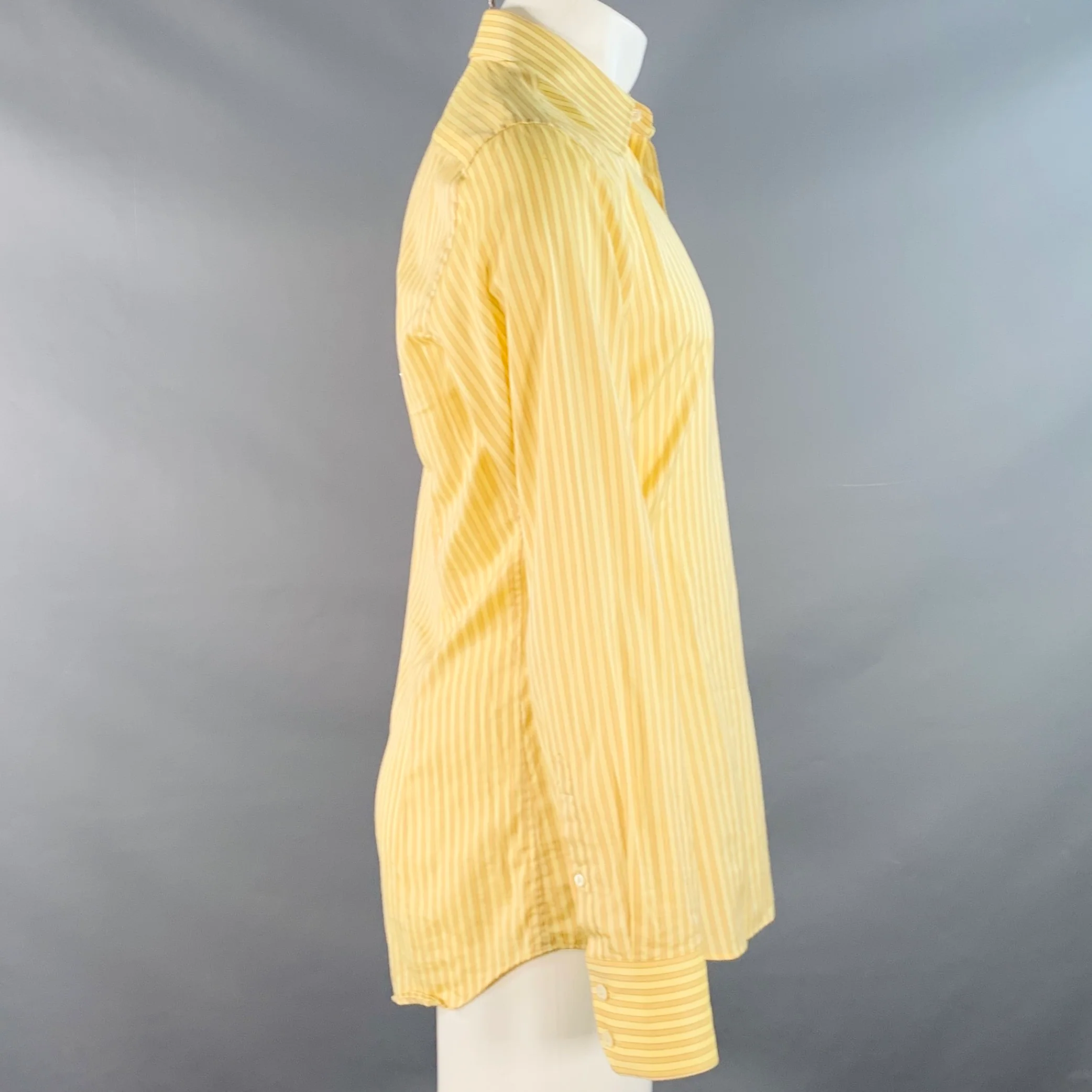 PRADA Size S Yellow Mustard Stripe Cotton Long Sleeve Shirt - Image 2