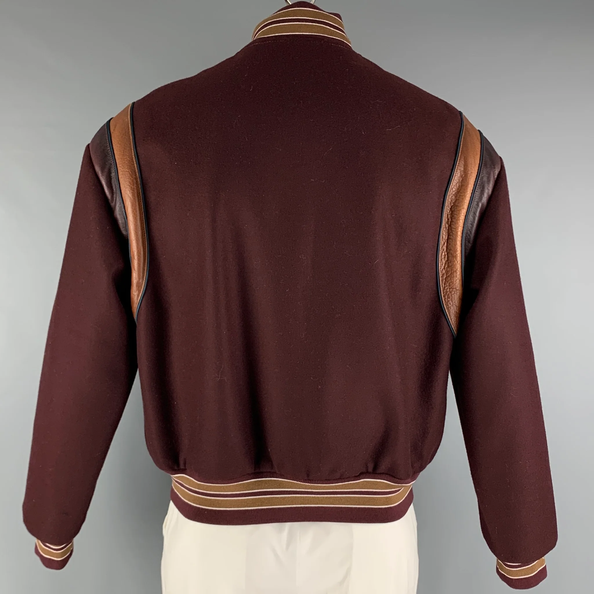PRADA Size XL Burgundy Brown Wool Bomber Jacket - Image 3
