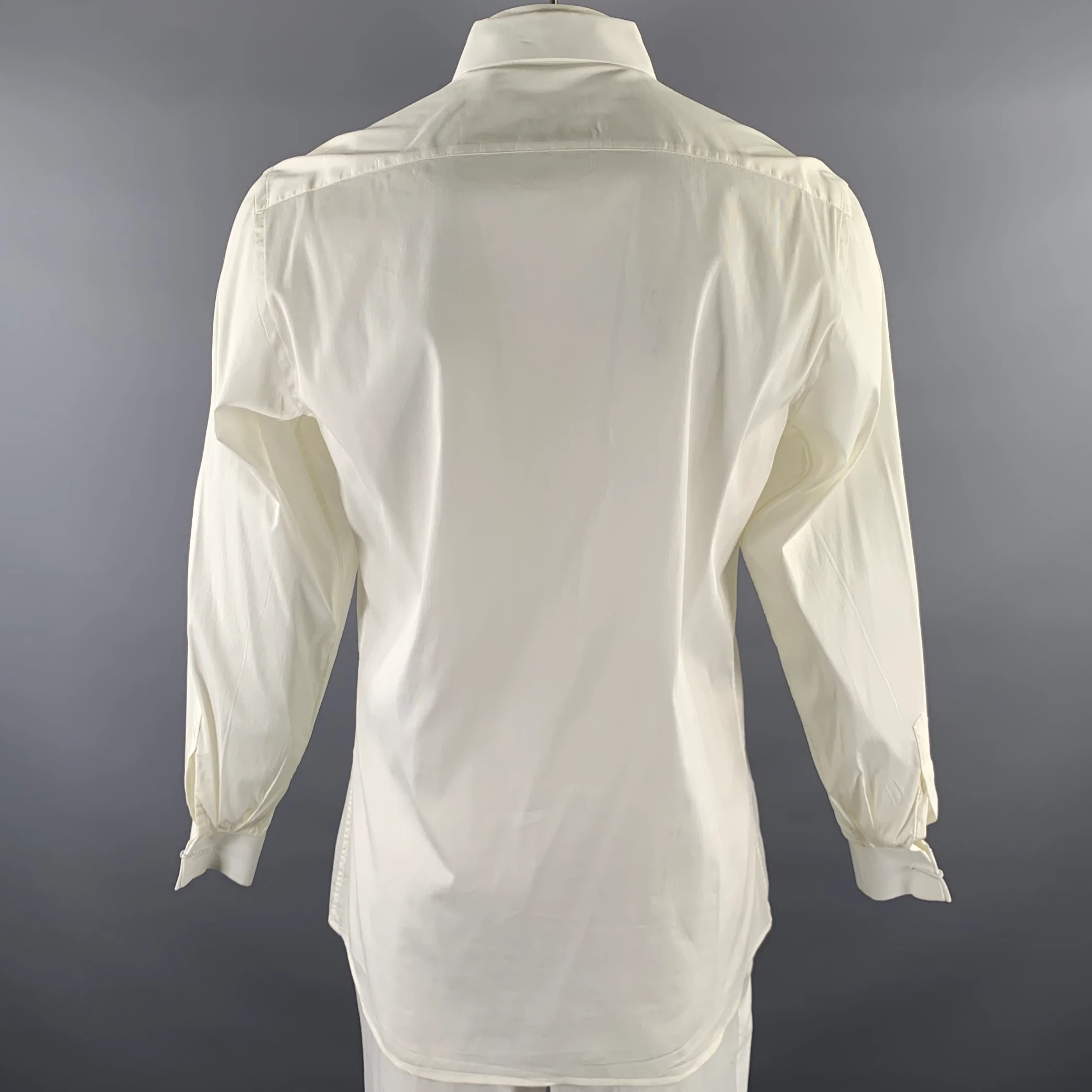 PRADA Size XL Cream Solid Cotton Blend Tuxedo Long Sleeve Shirt - Image 4