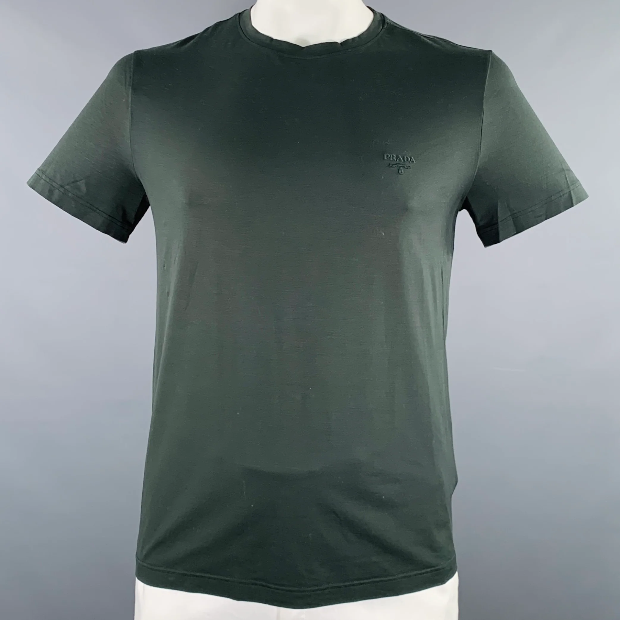 PRADA Size XL Forest Green Cotton Blend Crew Neck T-shirt