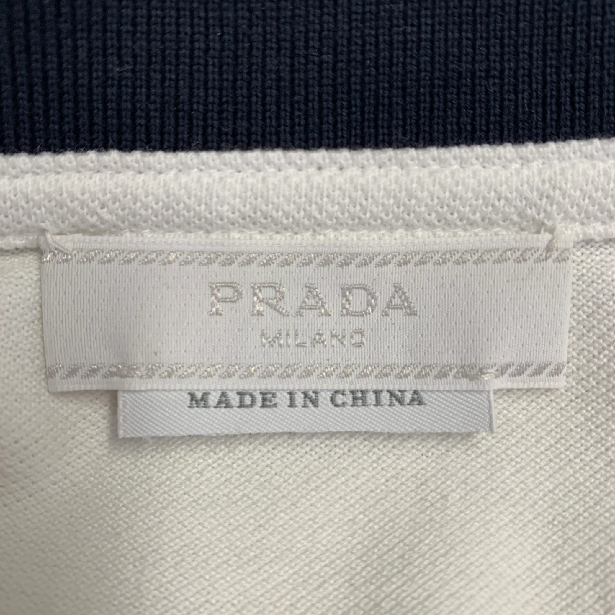 PRADA Size XXL White Navy Contrast Trim Cotton Pique Half Placket Polo - Image 5