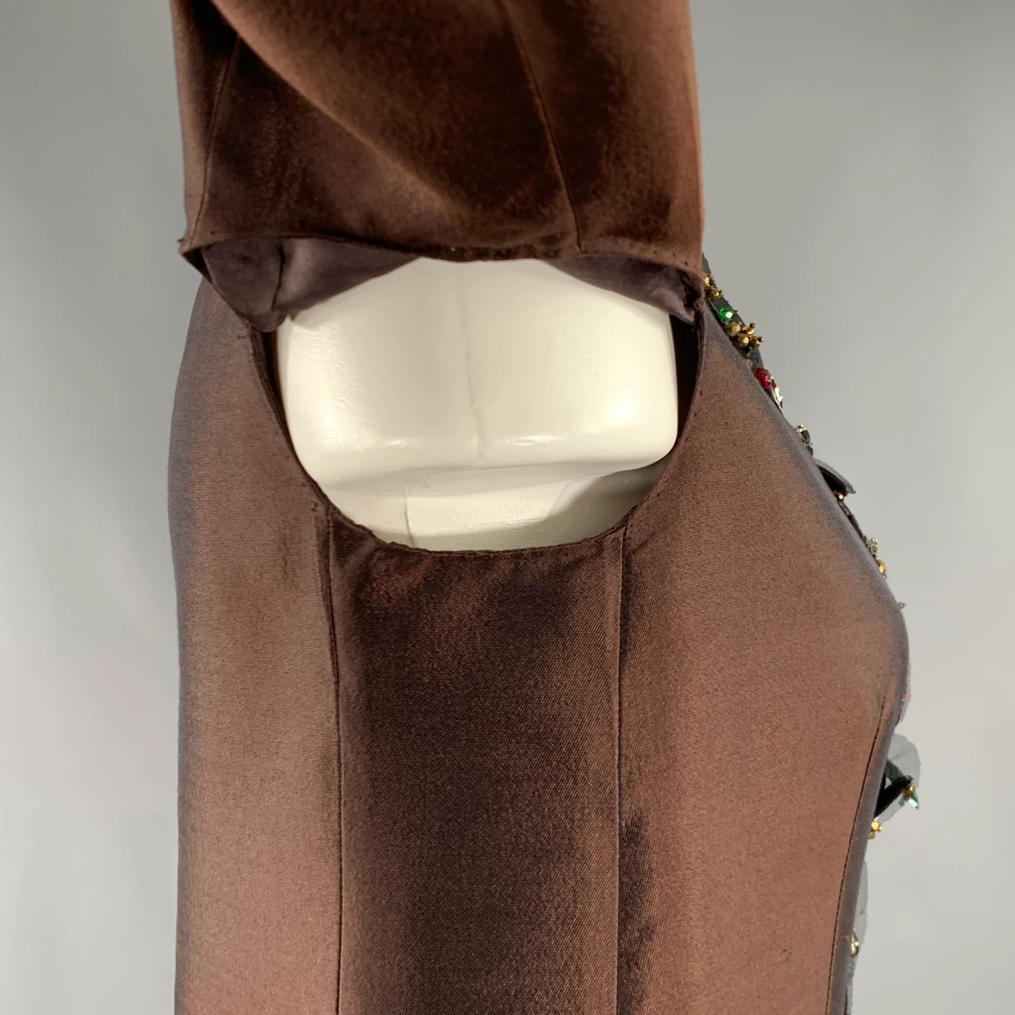 PRADA SS05 Size 2 Brown Black Wool Silk Embellishment Jacket Blazer - Image 4