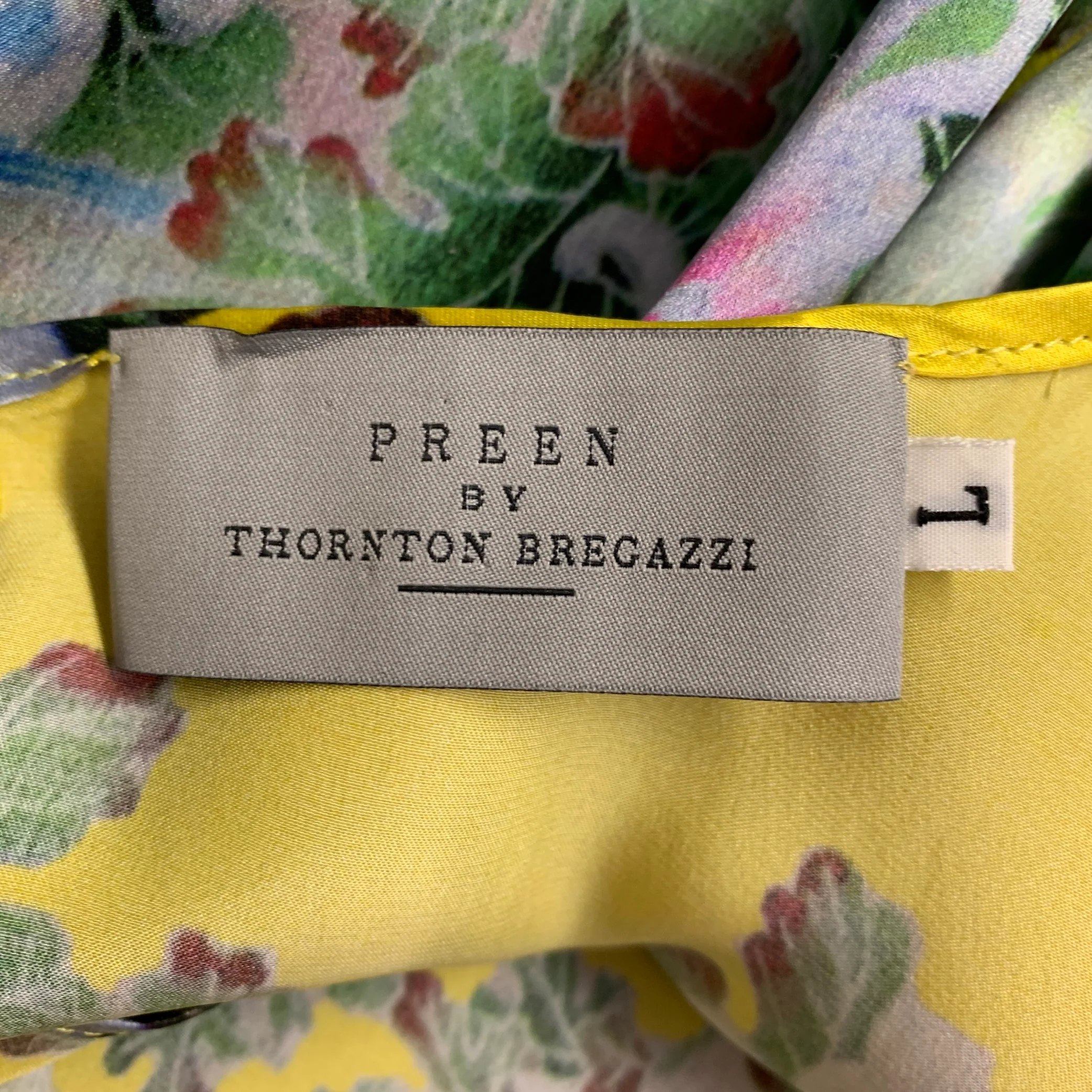 PREEN Size L Yellow Multi Color Silk Floral T-Shirt - Image 5