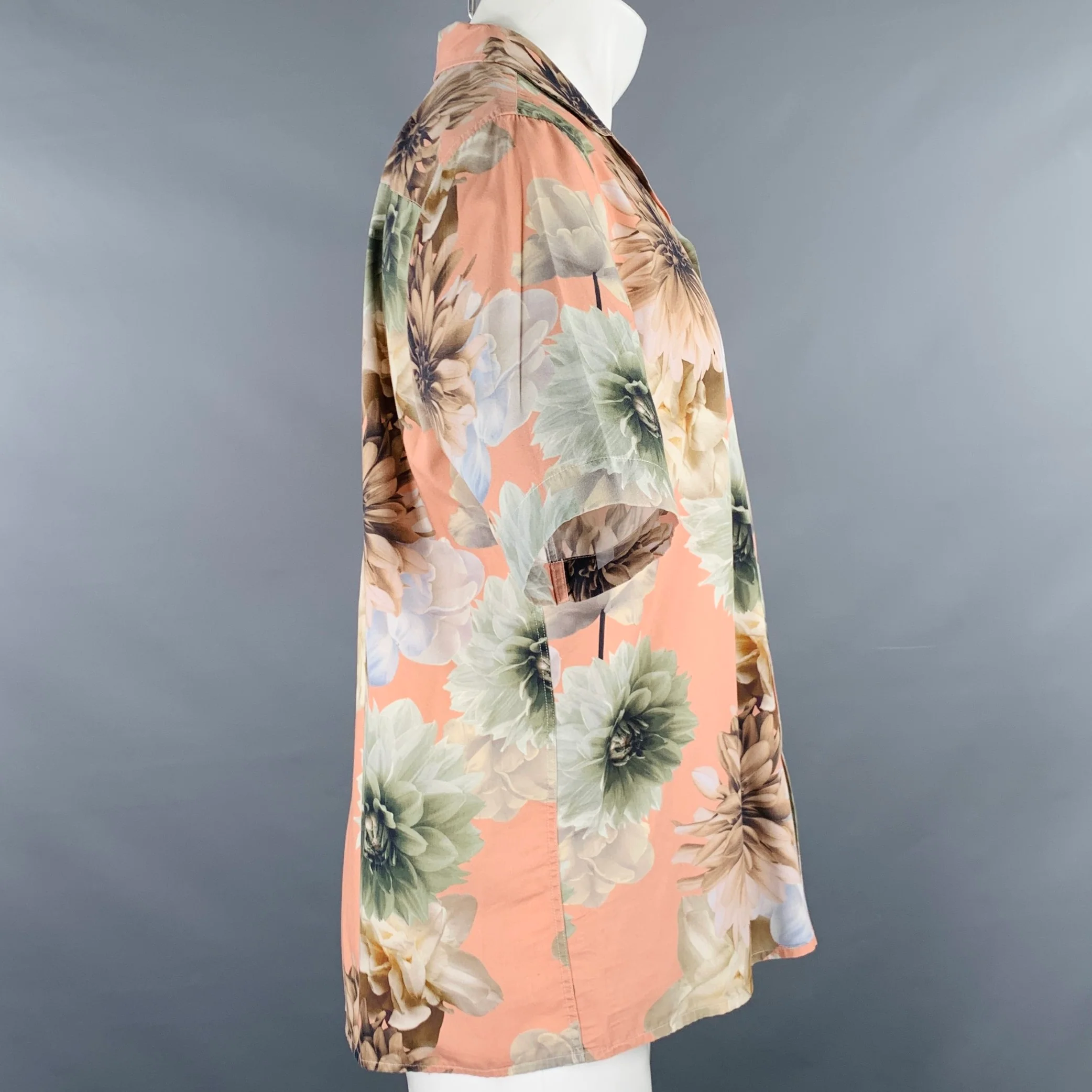 PRESIDENT's Size M Rangi Pink Green Floral Cotton One pocket Short Sleeve Shirt - Image 4