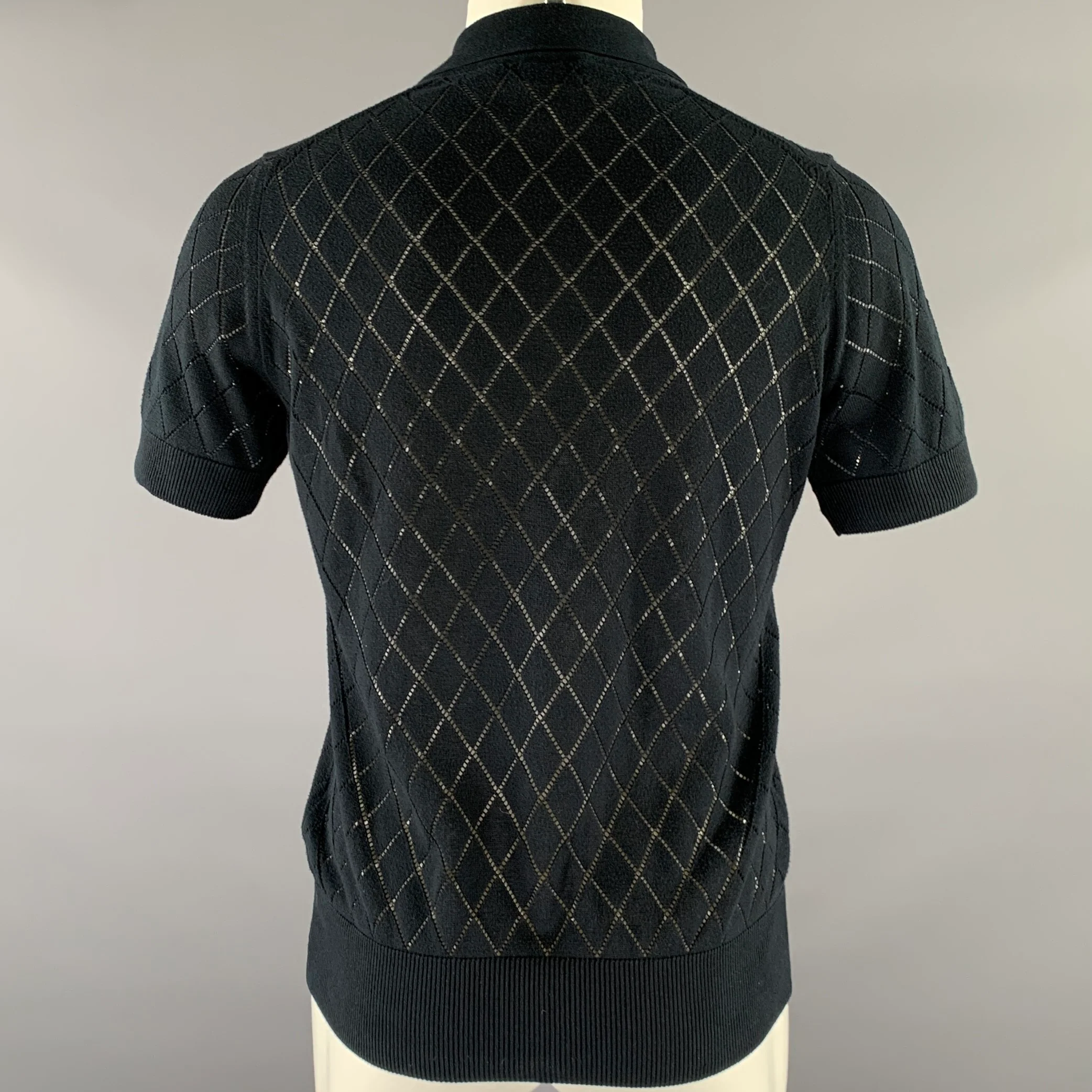 PRINGLE Size M Navy Knit Cotton Polo - Image 4