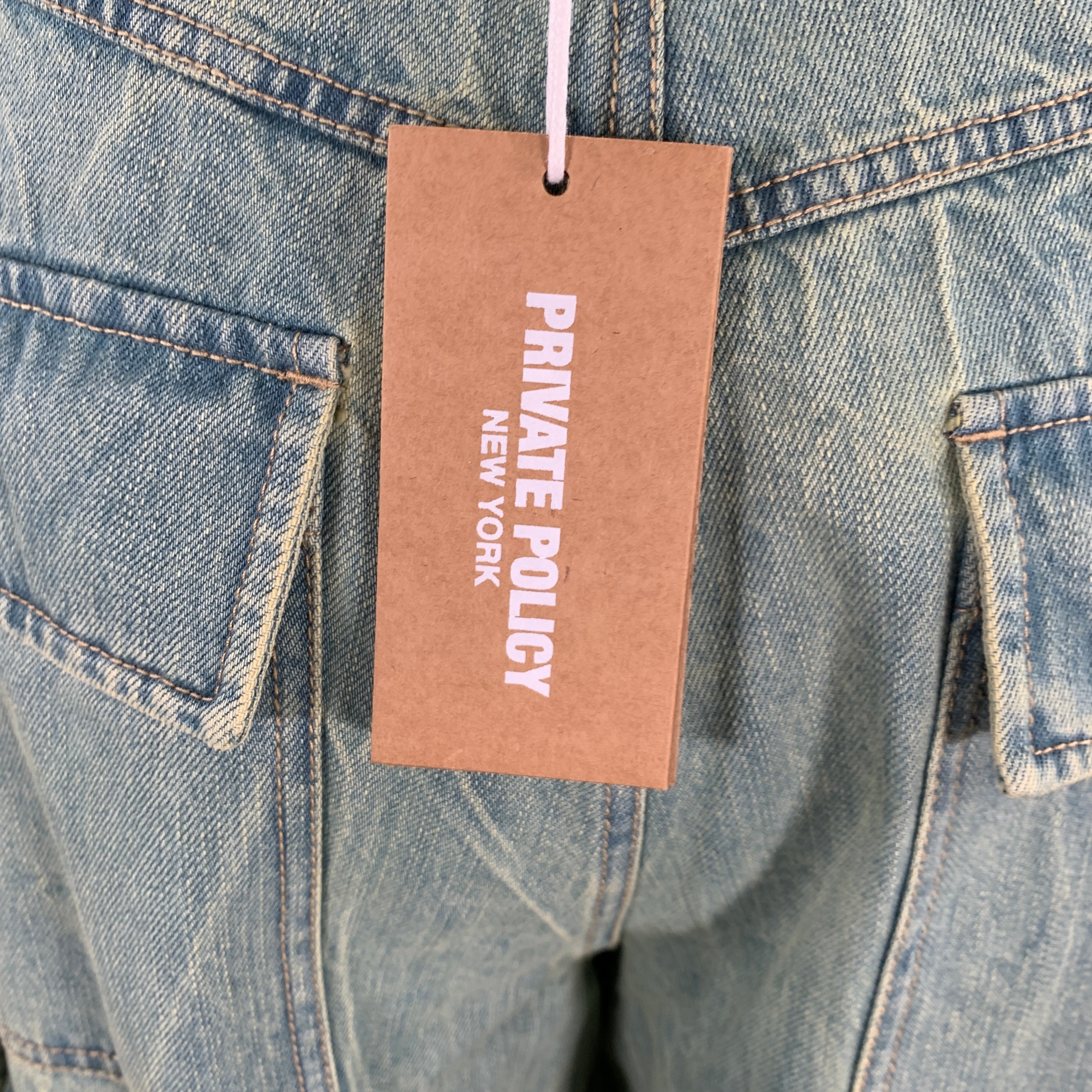 PRIVATE POLICY Size L Giant Cargo Blue Denim Acid Wash Baggy Casual Pants - Image 5