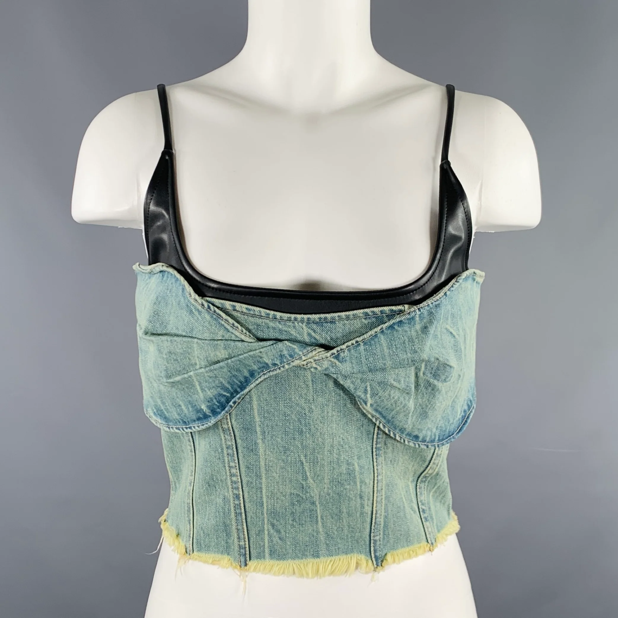 PRIVATE POLICY Size L Twist Front Black Denim Acid Wash Bustier Casual Top